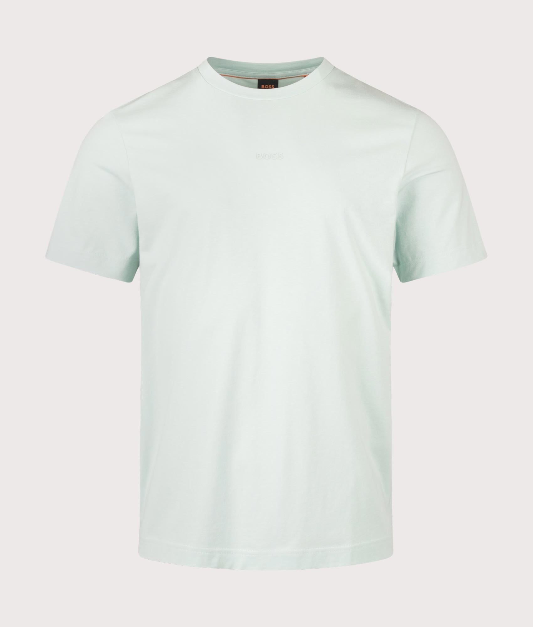 BOSS Relaxed Fit TChup T-Shirt in Turquoise/Aqua at EQVVS Menswear. Front shot.