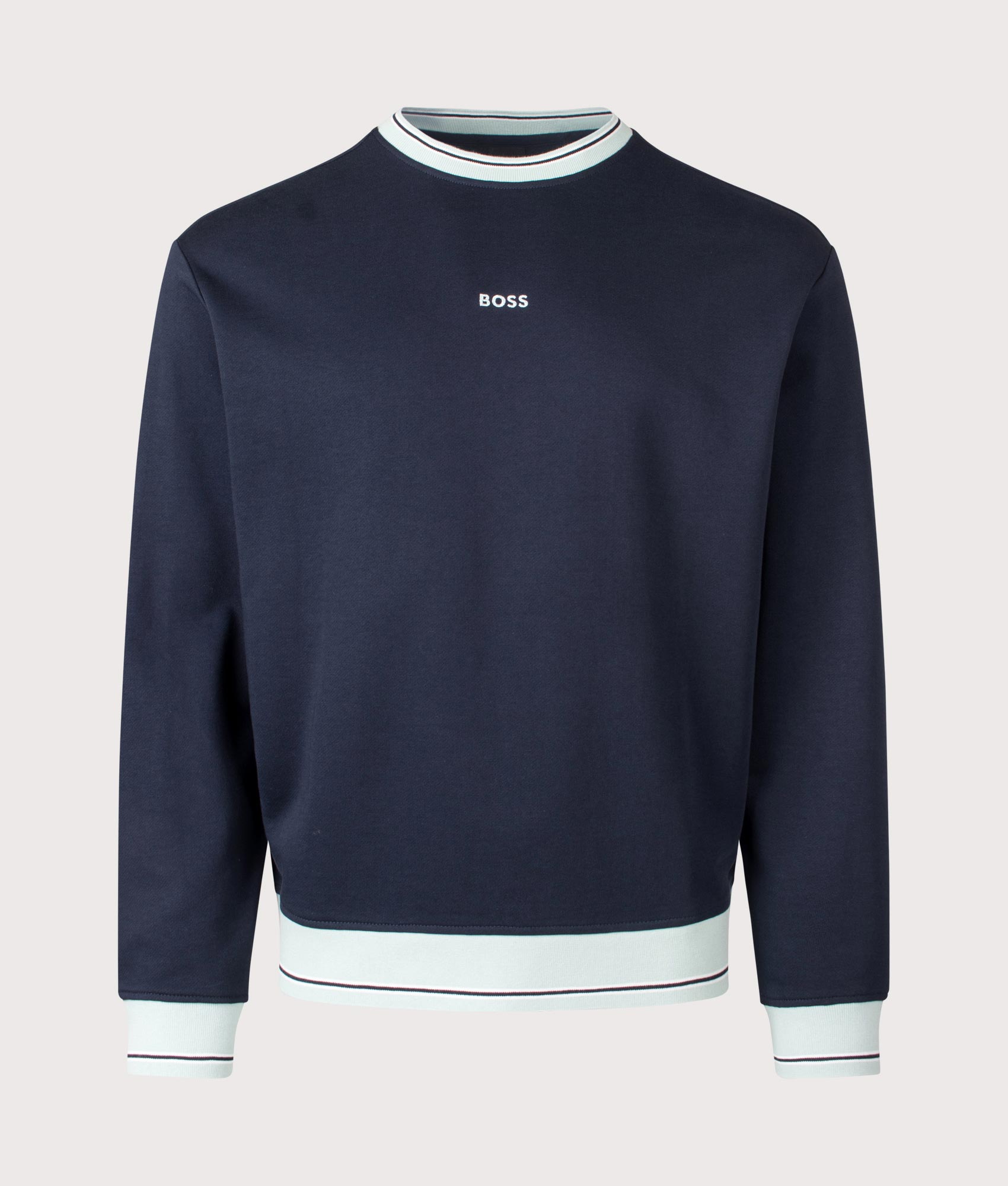 We Blocks Sweatshirt in Dark Blue by BOSS. Shot by EQVVS. Front shot.