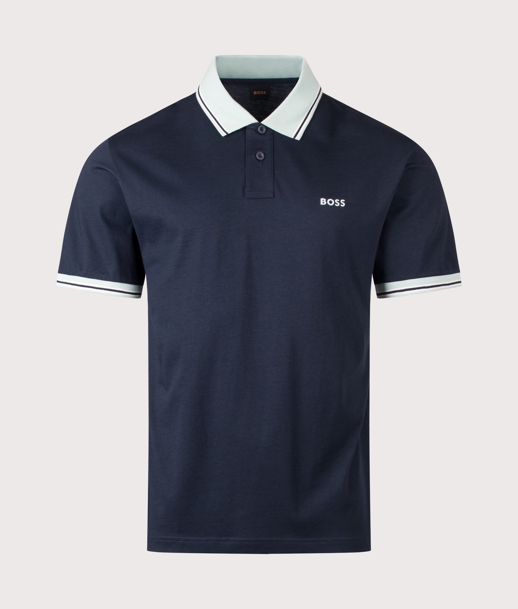Blocks Polo Shirt in Dark Blue by BOSS. Shot by EQVVS. Front shot.