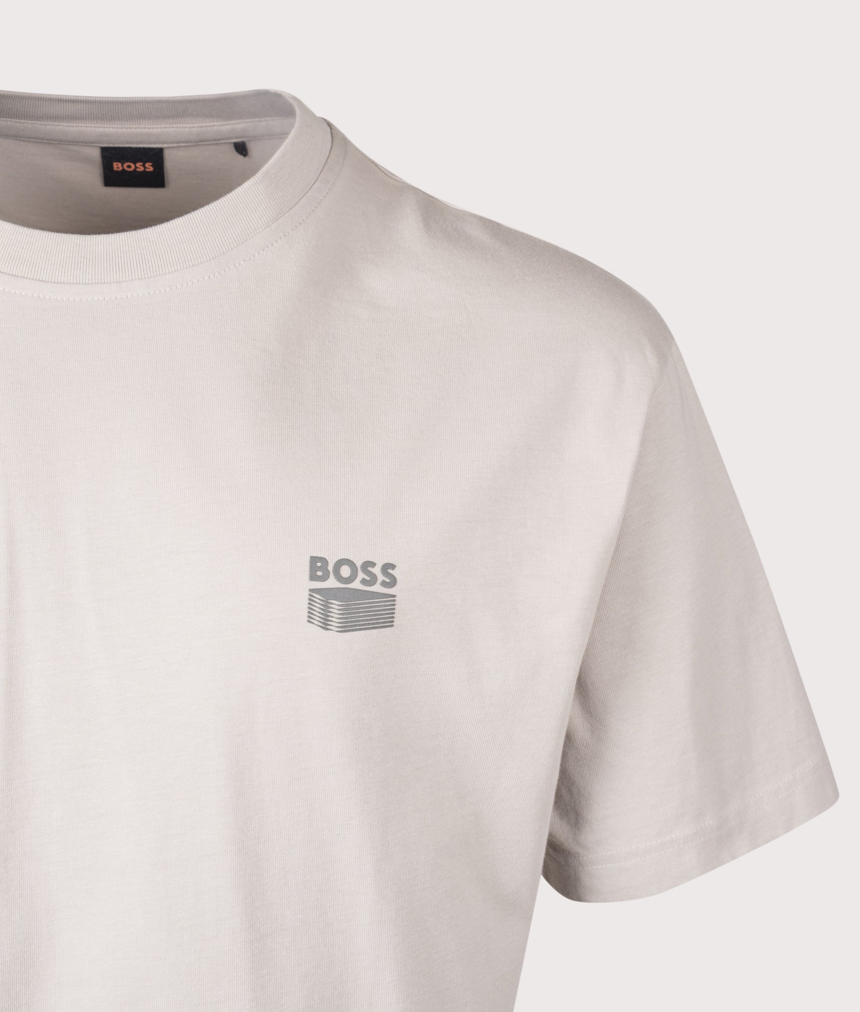 BOSS Brutalism T-Shirt in Open Grey at EQVVS Menswear. Detail shot.