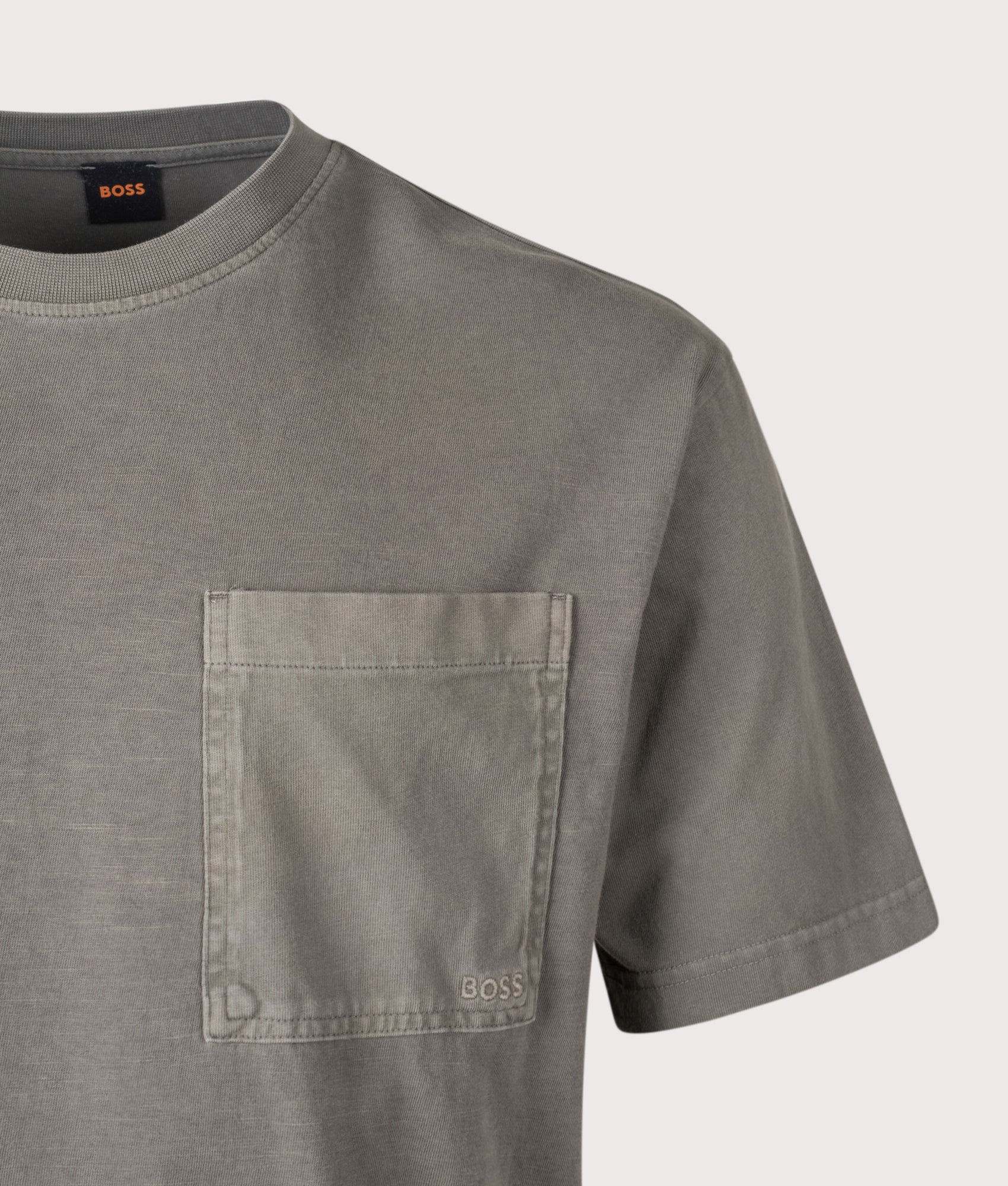 BOSS Laser T-Shirt in Open grey at EQVVS Menswear. Detail shot.