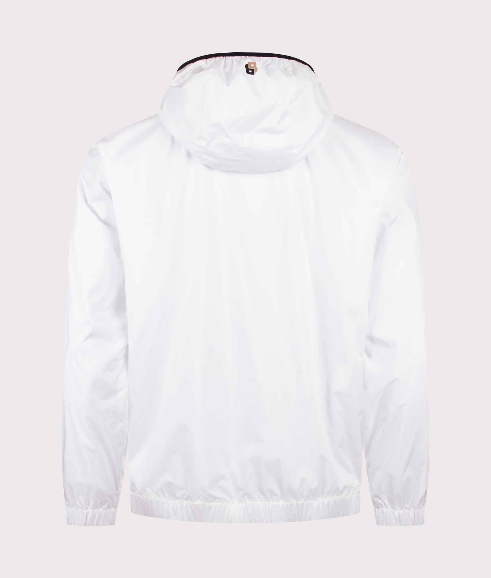 Quarter Zip Serve Windcheater in White by BOSS. Shot by EQVVS. Back shot.
