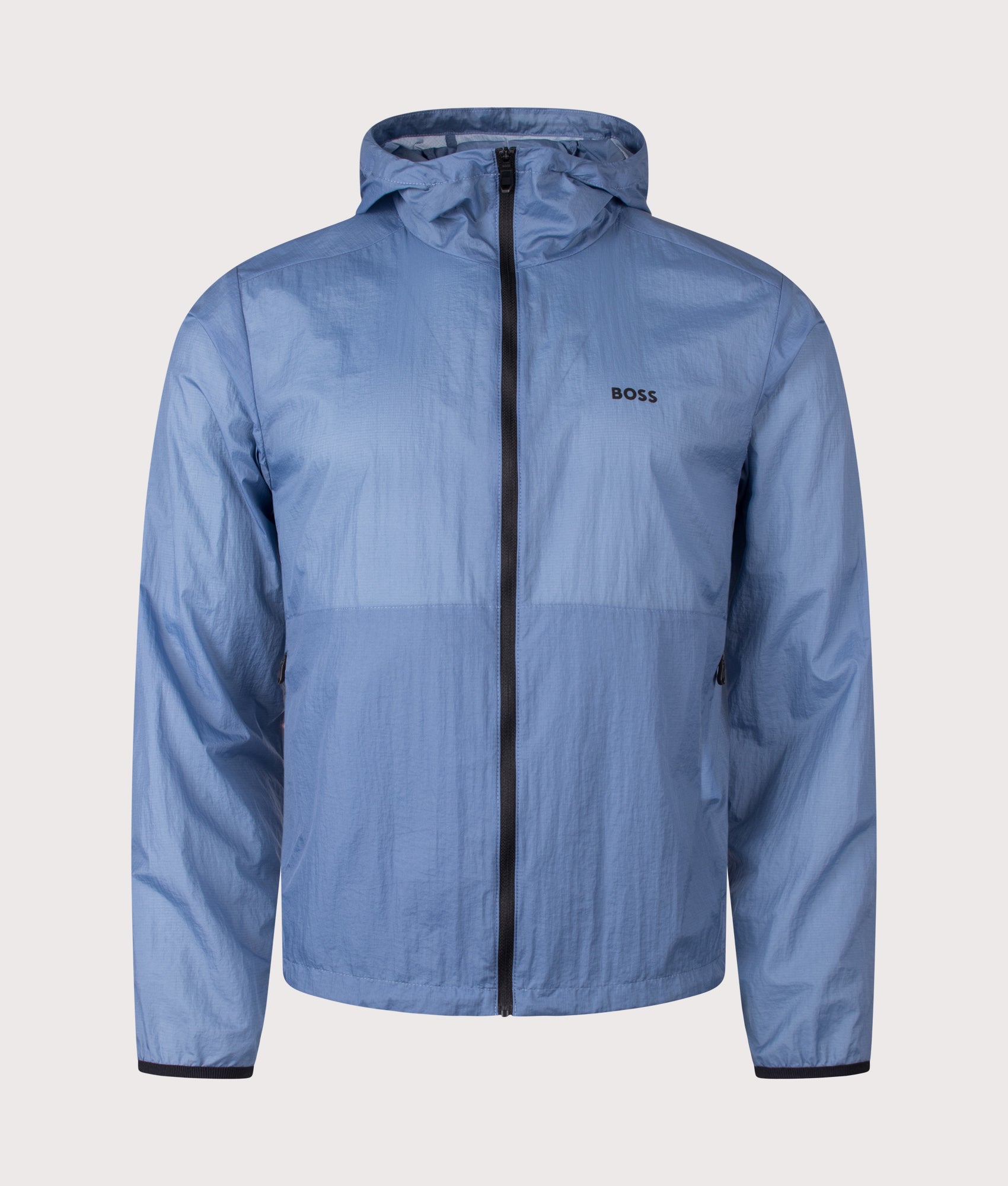 Airynix Hooded Jacket in Light/Pastel Blue by BOSS. Shot by EQVVS. Front shot.