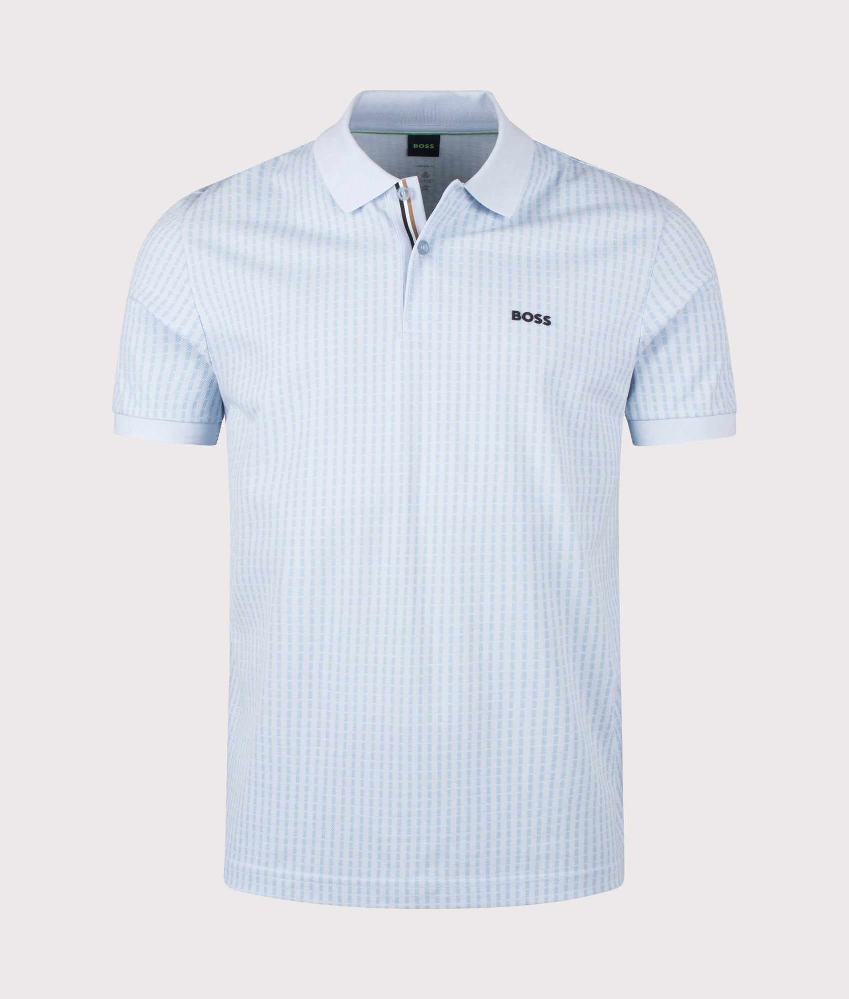 Birdie 3 Polo Shirt in Open Blue by BOSS. Shot by EQVVS. Front shot.