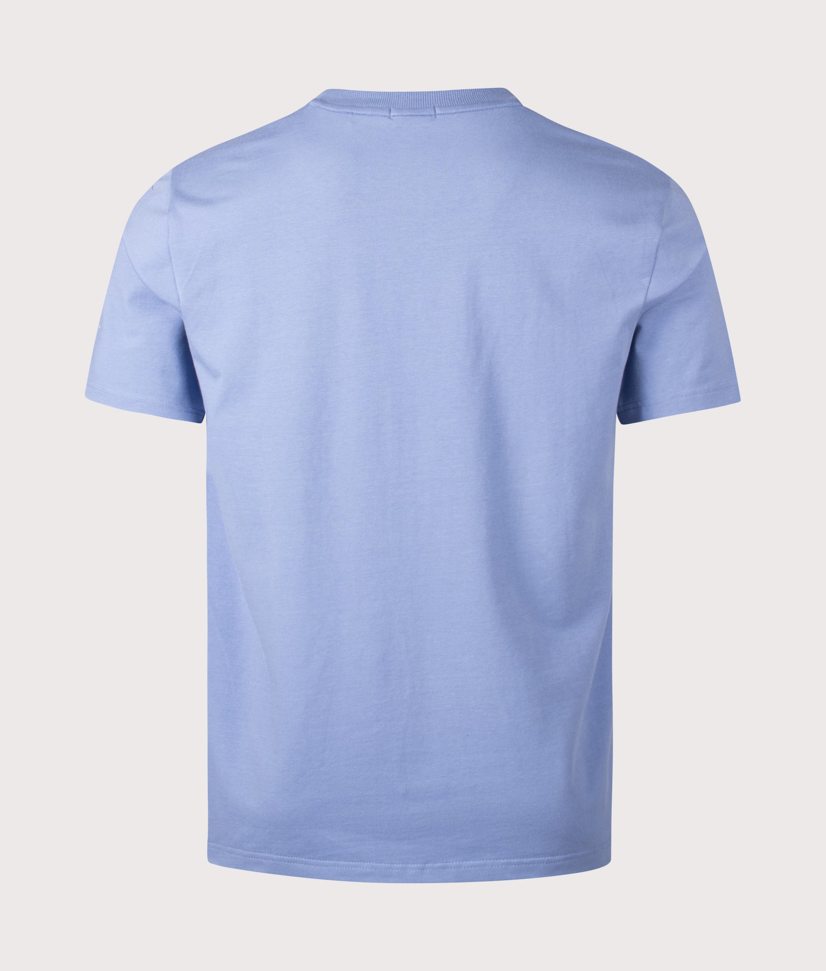 Globe Logo Pattern T-Shirt in Light/Pastel Blue by BOSS. Shot by EQVVS. Back shot.