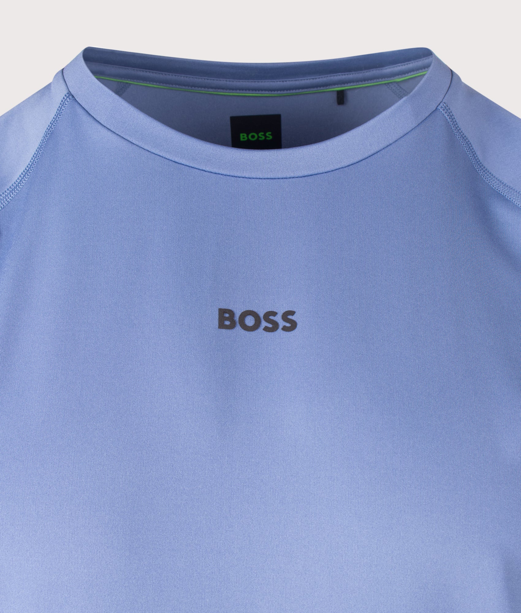 Slim Fit Active T-Shirt in Light/Pastel Blue by BOSS. Shot by EQVVS. Detail shot.