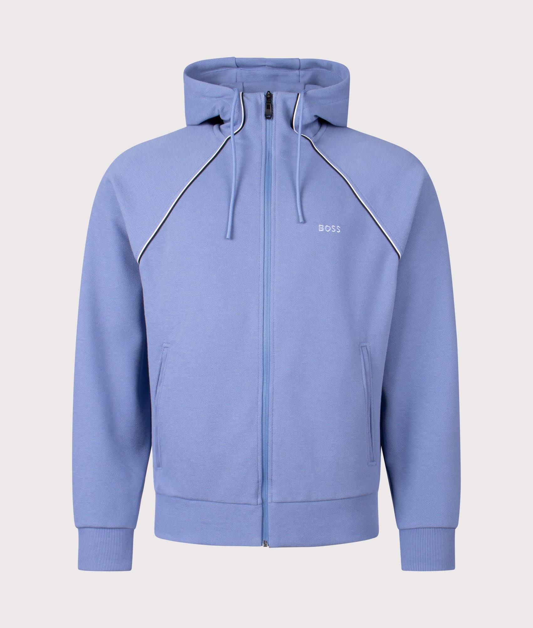 BOSS Join Saggy Zip Through Hoodie  in Light and Pastel Blue at EQVVS Menswear. Front shot.