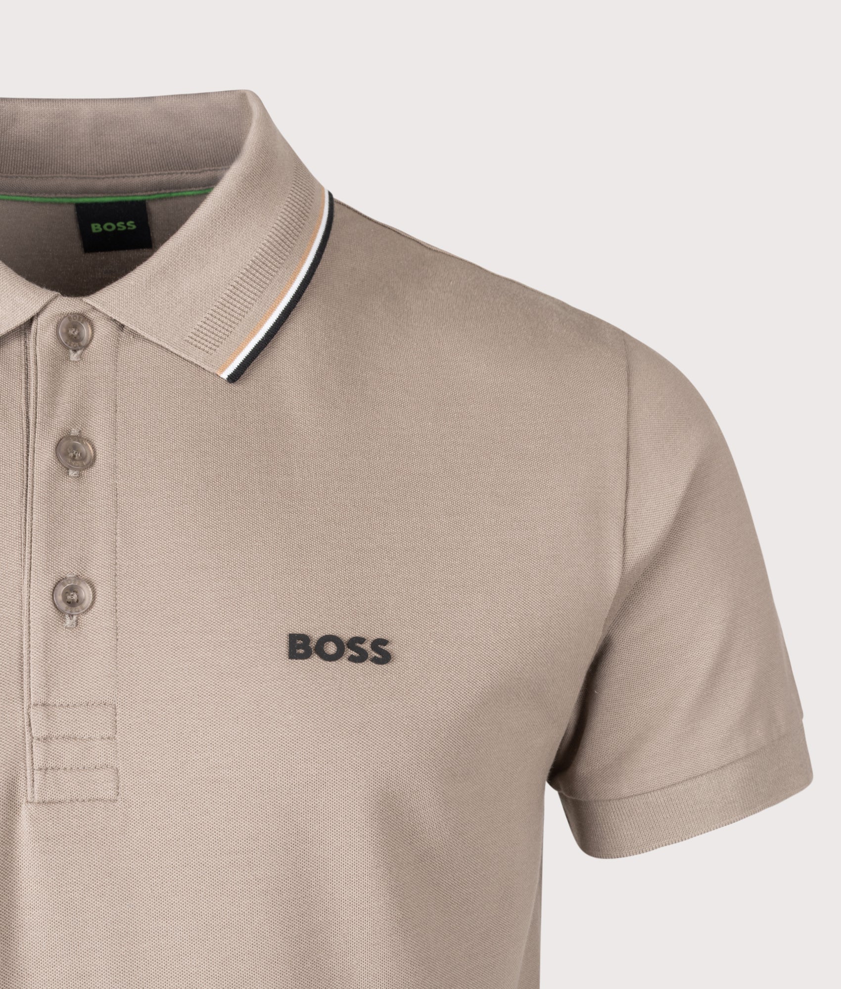 BOSS Birdie Paule Polo Shirt in Light/Pastel Green at EQVVS Menswear.  Detail shot.