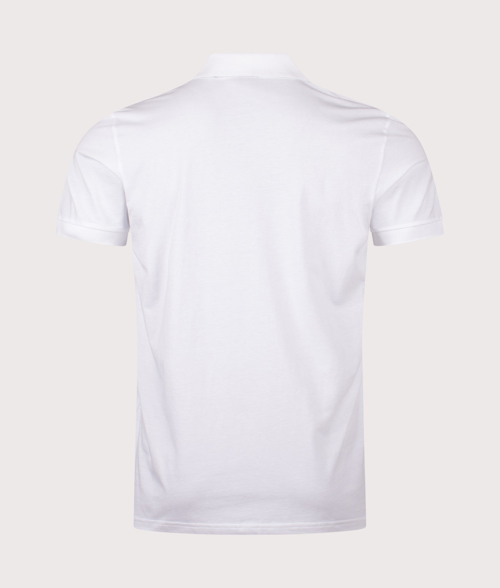BOSS Birdie Polo Shirt in White at EQVVS Menswear. Back shot.
