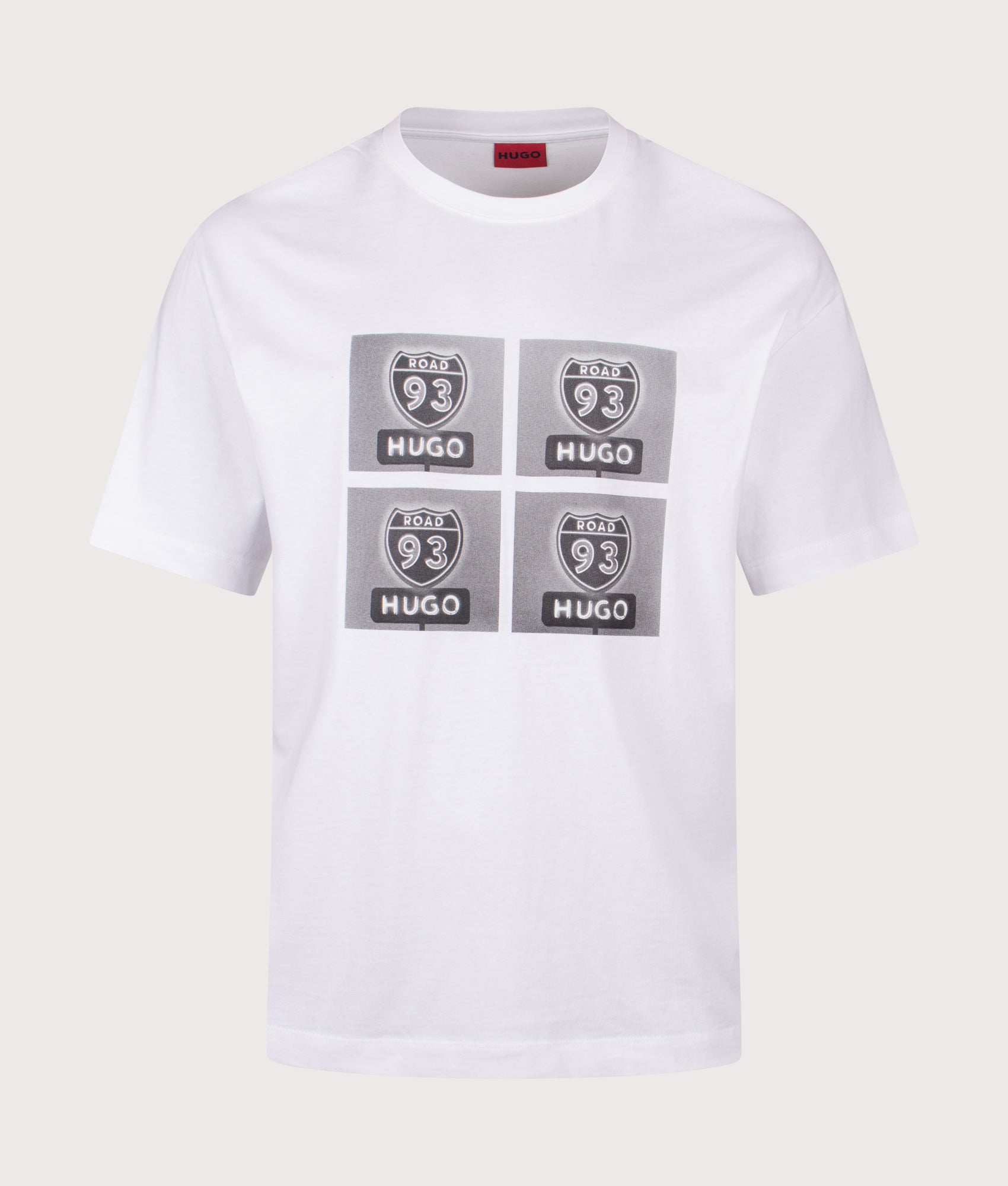 HUGO Oversized Draxon T-Shirt in White at EQVVS Menswear. Front shot.