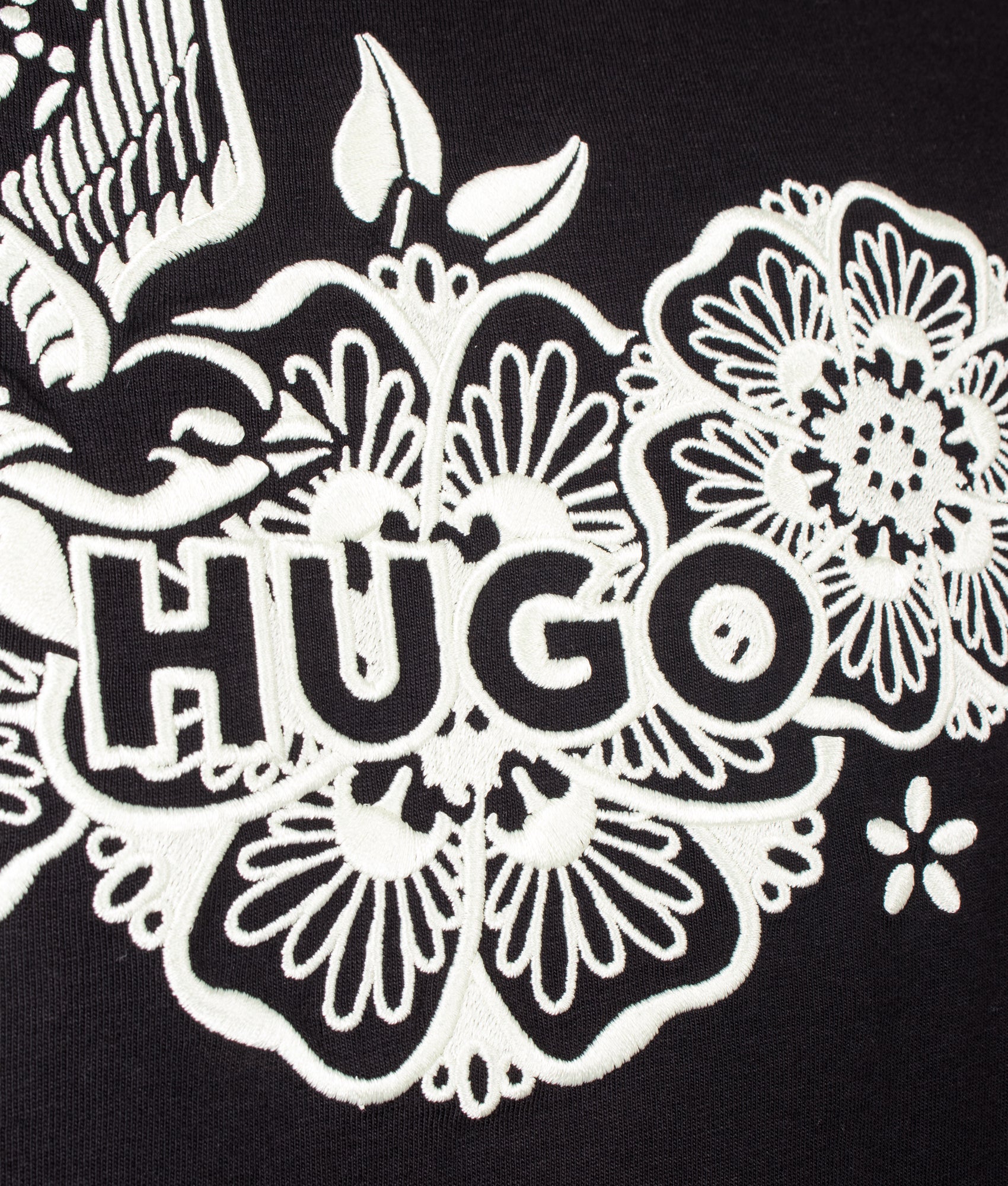 Relaxed Fit Dangen T-Shirt in Black by HUGO. Shot by EQVVS. Detail shot.