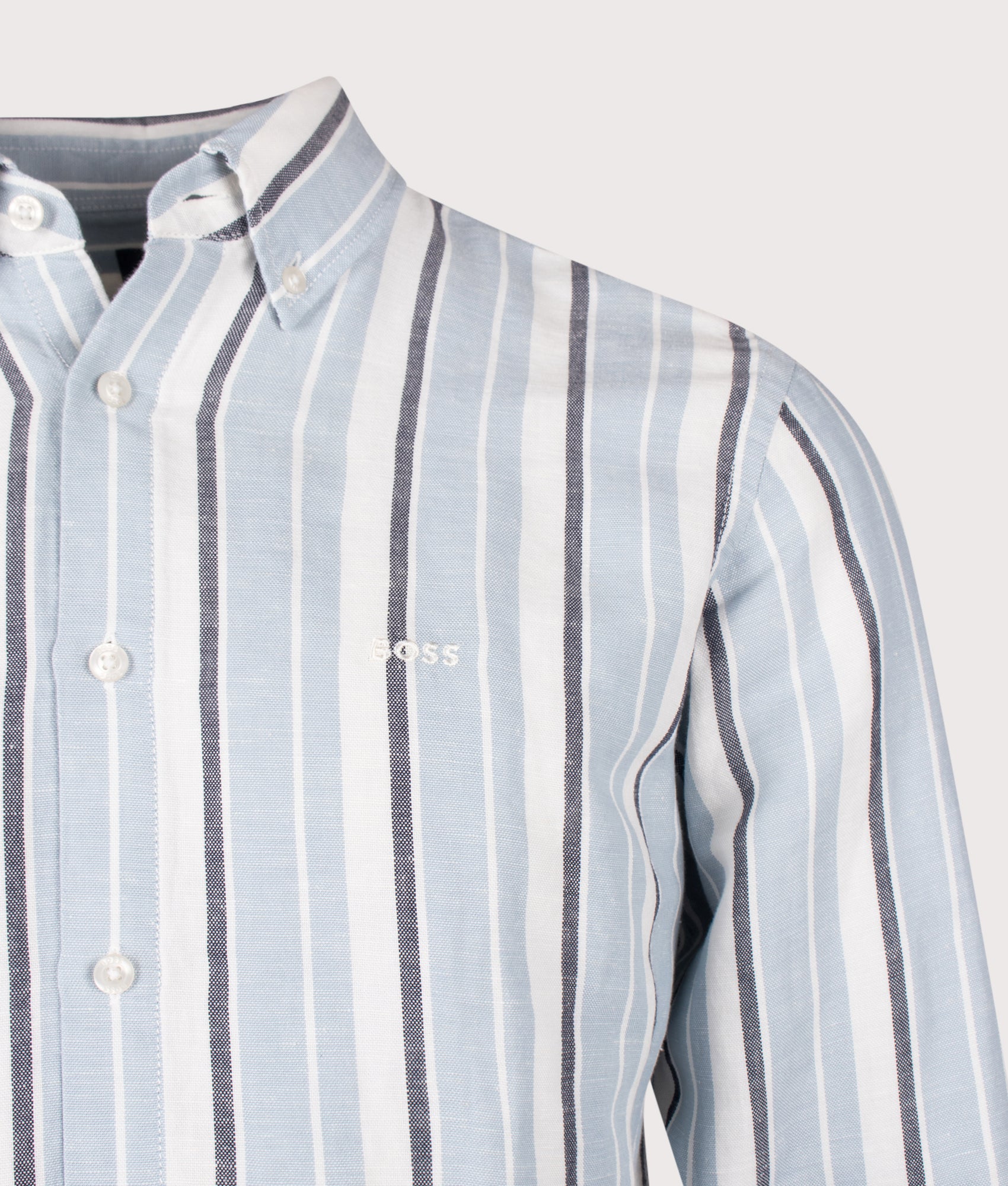 Ricoplus Shirt in Light/Pastel Blue by BOSS. Shot by EQVVS. Detail shot.