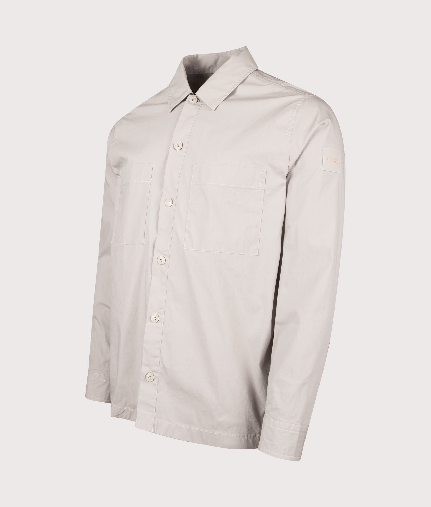 Lockyo Shirt in Open Grey by BOSS. Shot by EQVVS. Front angled shot.