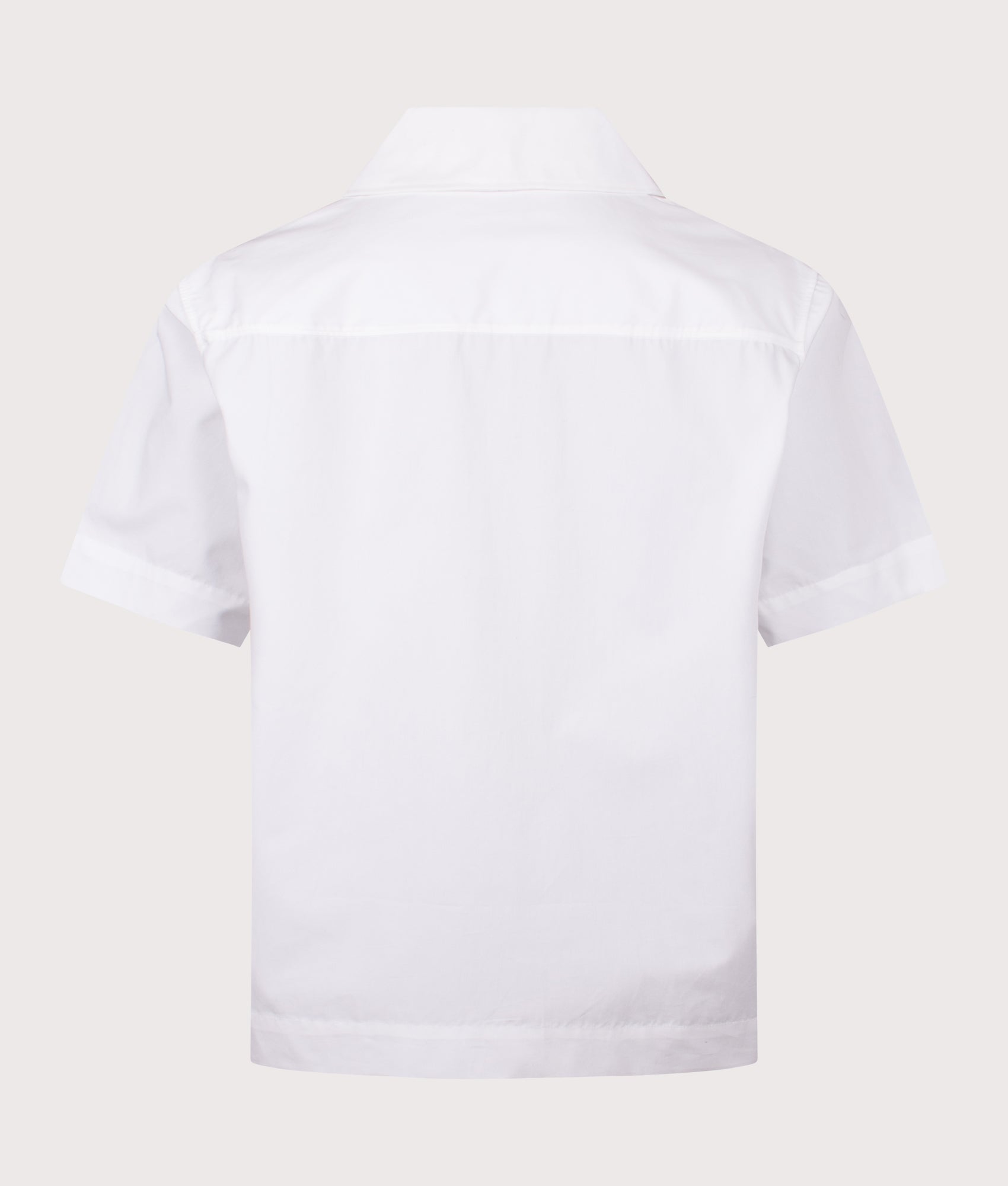 HUGO Oversized Espino Short Sleeve Shirt in Open White at EQVVS Menswear. Back shot.