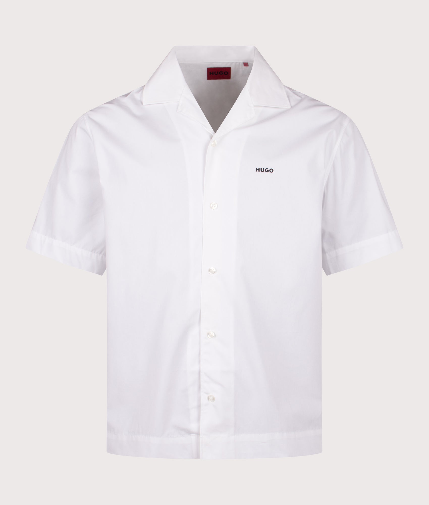 HUGO Oversized Espino Short Sleeve Shirt in Open White at EQVVS Menswear. Front shot.