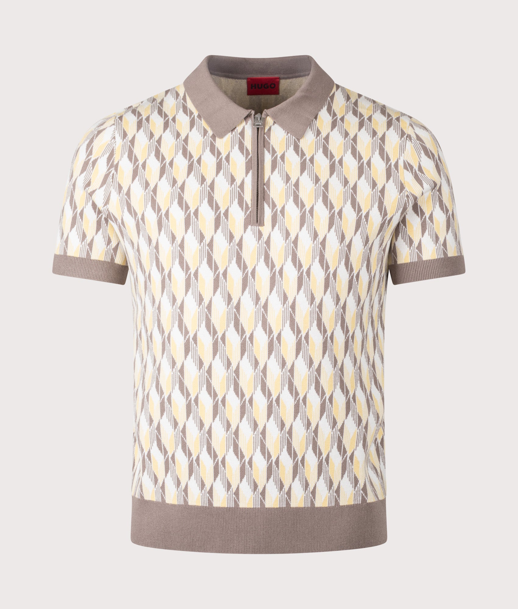 HUGO Seomo Zip Neck Polo Shirt in Open Misc at EQVVS Menswear. Front shot.