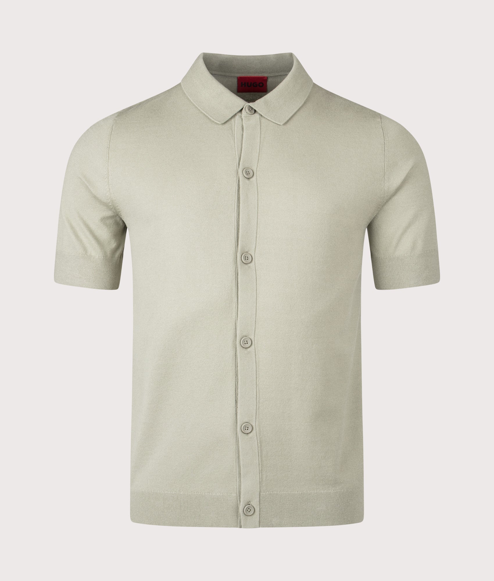 HUGO San Paco Short Sleeve Knitted Shirt in Light/Pastel Green at EQVVS Menswear. Front shot.