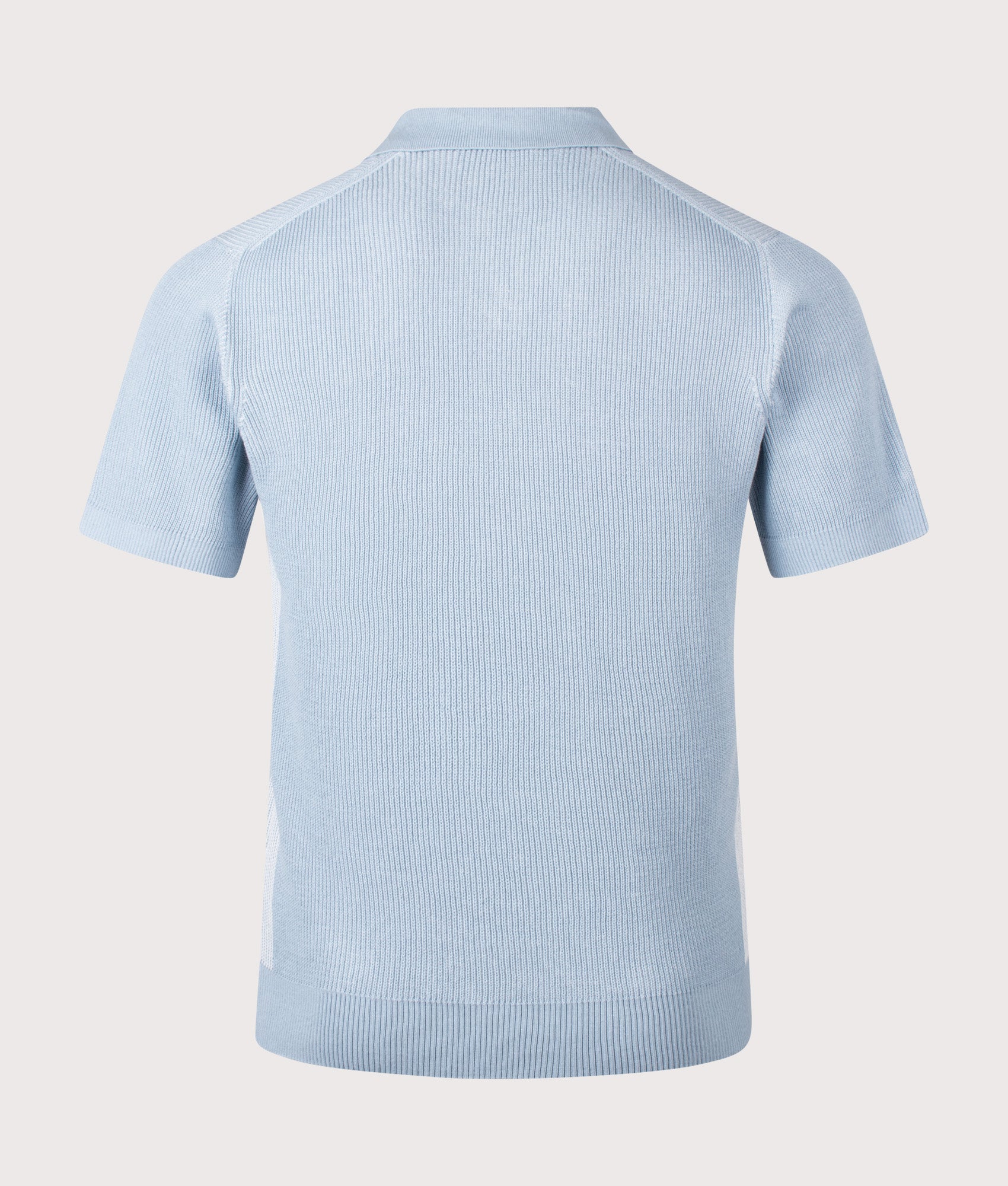 Aravolo Knit Polo Shirt in Light/Pastel Blue by BOSS. Shot by EQVVS. Back shot.
