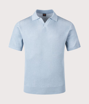 Aravolo Knit Polo Shirt in Light/Pastel Blue | BOSS | EQVVS
