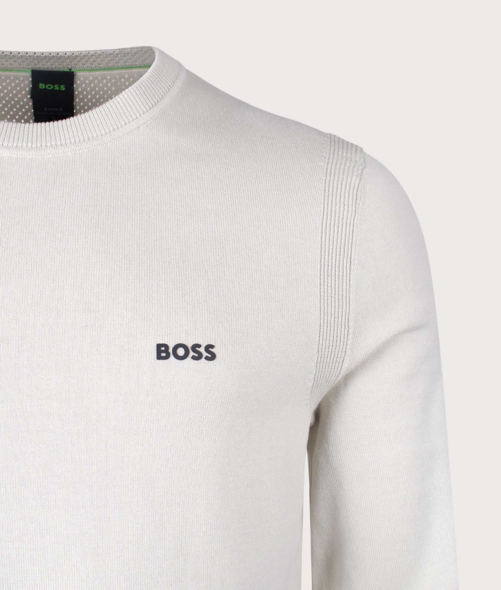 Ever-X Crew Neck Jumper in Light Beige | 100% Cotton | BOSS | EQVVS | Front detail shot 