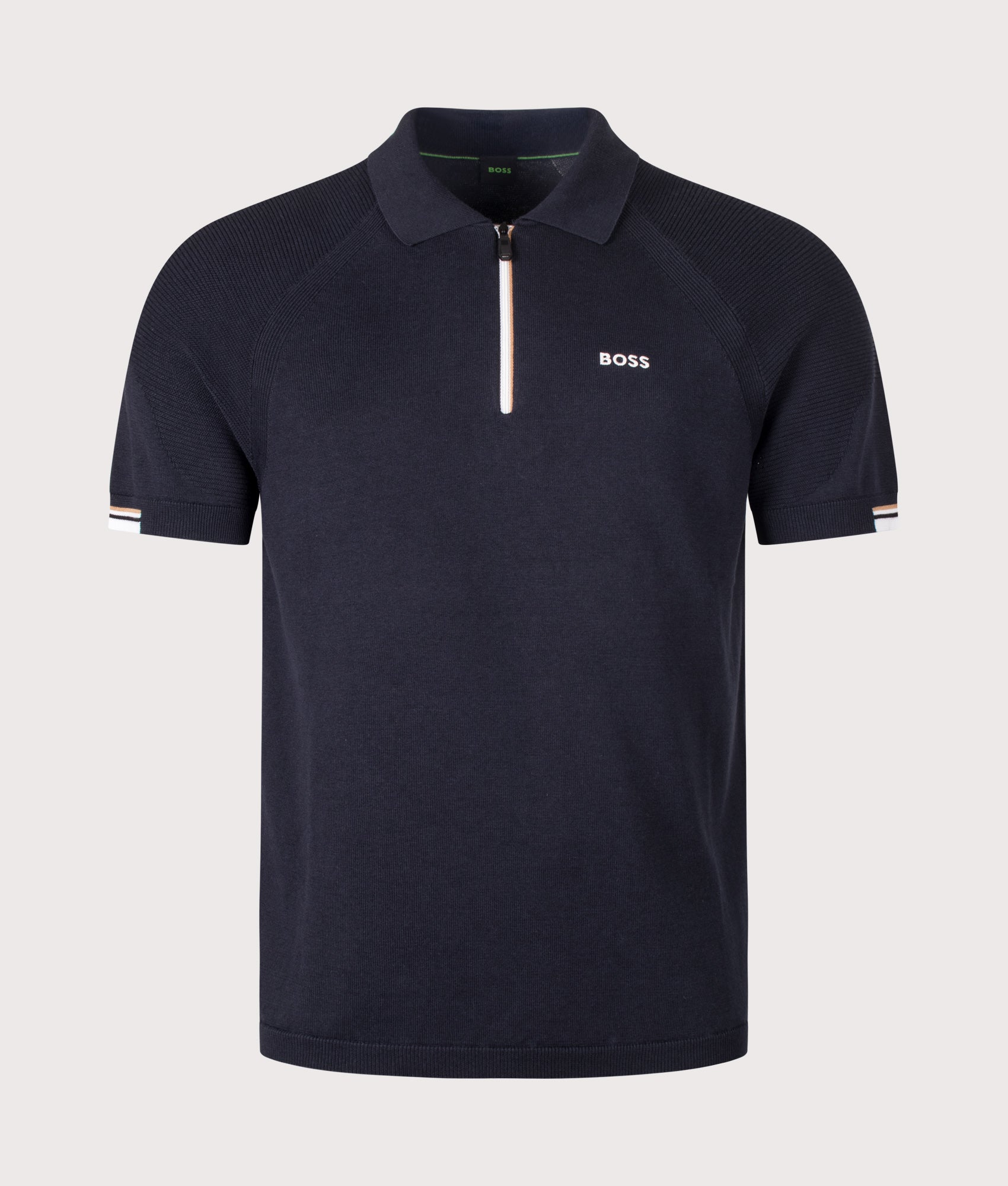 BOSS Perform Polo Shirt in Dark Blue at EQVVS Menswear. Front shot.
