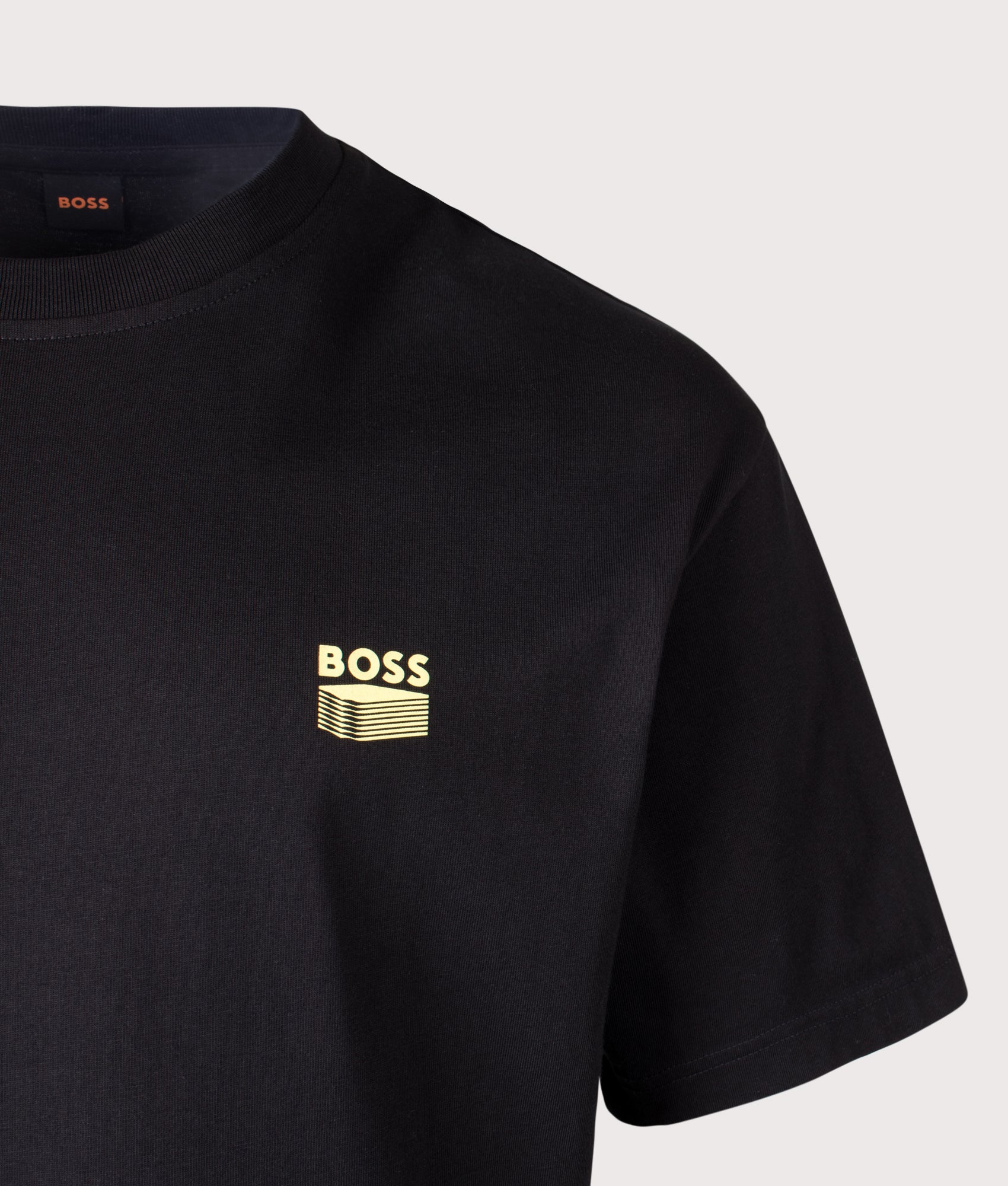 BOSS Brutalism T-Shirt in Black at EQVVS Menswear. Detail shot.
