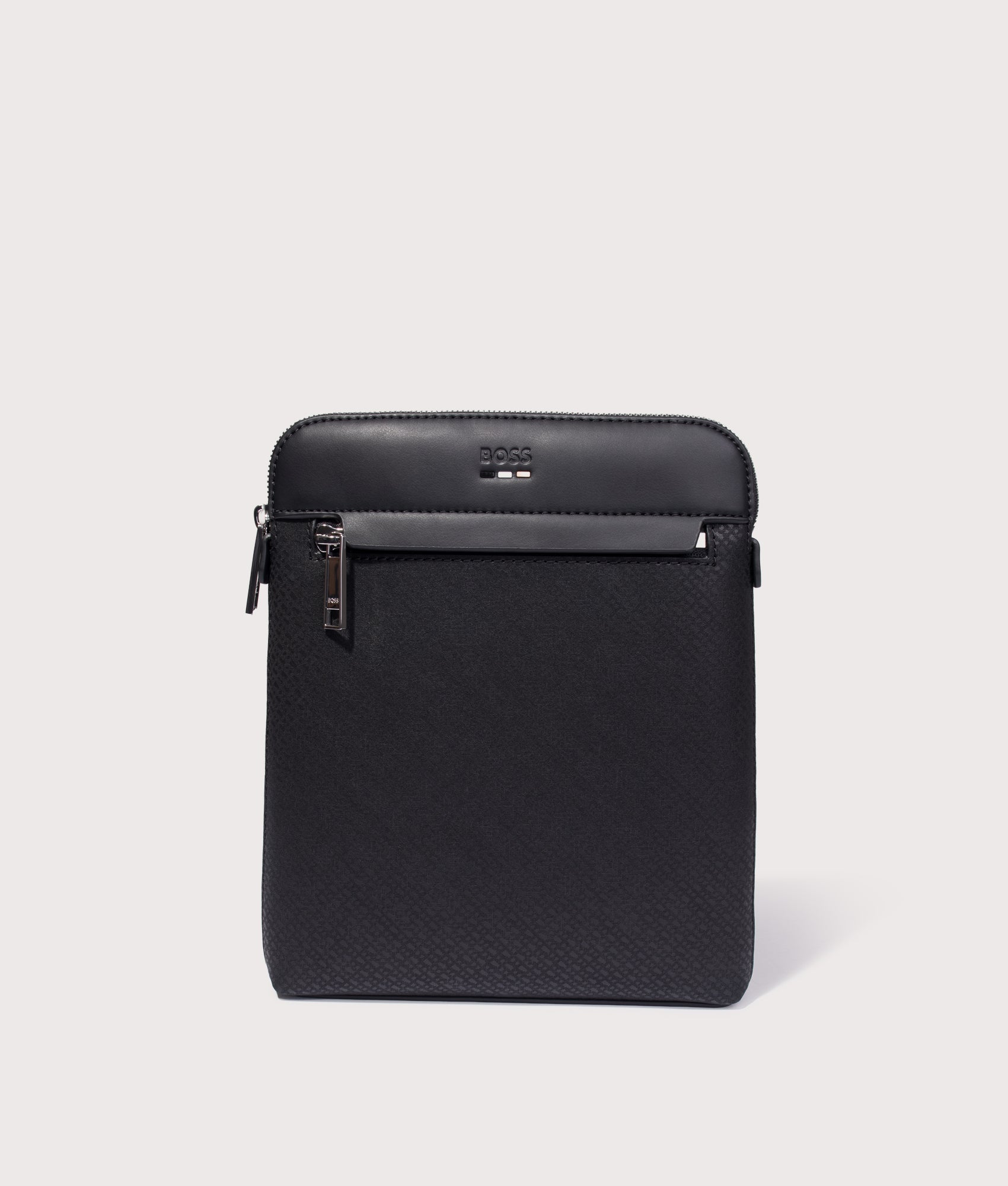 BOSS Ray Envelope Bag in Black at EQVVS Menswear. Front shot.