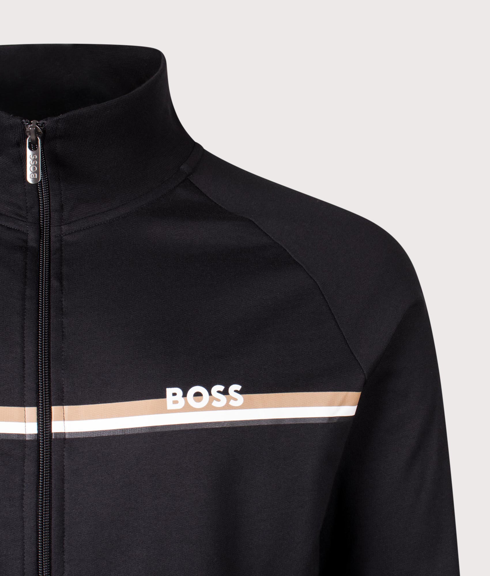 Authentic Zip Track Jacket in Dark Blue | 100% Cotton | BOSS | EQVVS | Front detail shot 