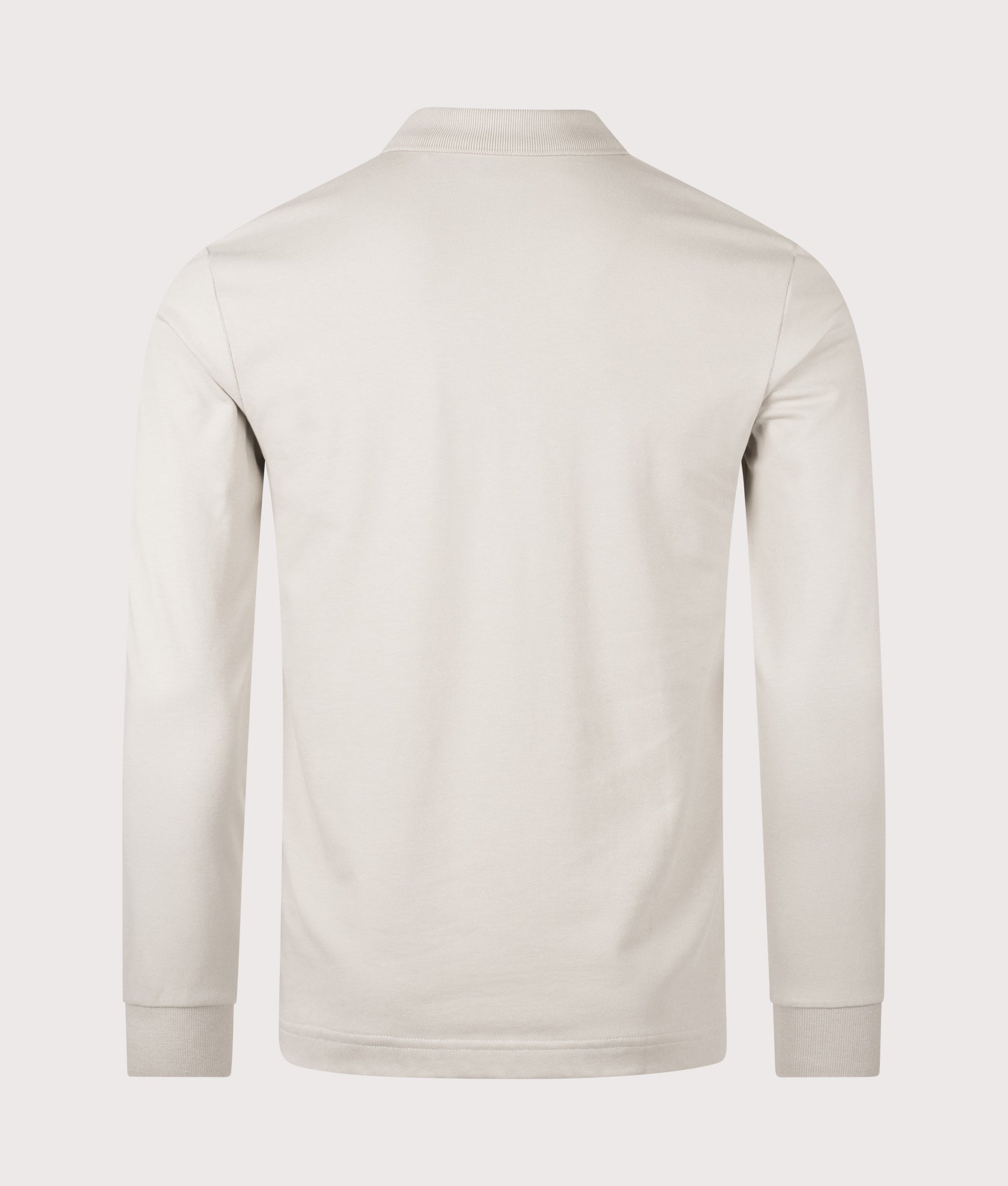 BOSS Slim Fit Passerby Long Sleeve Polo Shirt in Open Grey at EQVVS Menswear. Back shot.