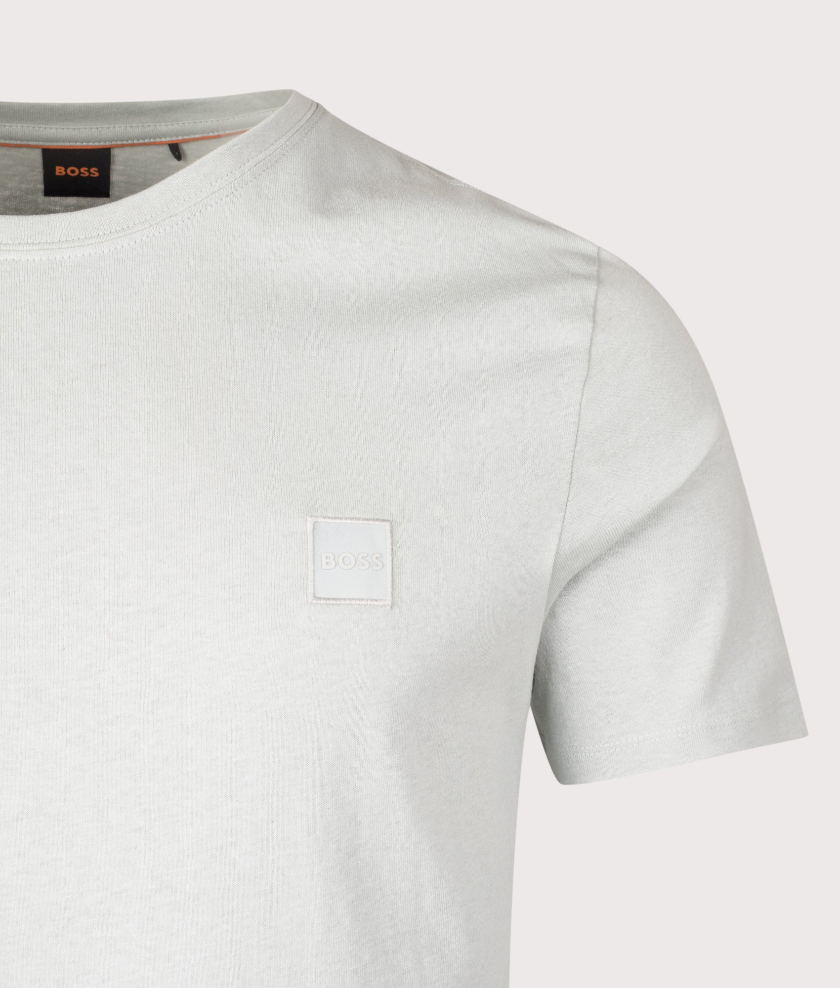 BOSS Tales T-Shirt in Silver at EQVVS Menswear. Detail shot.