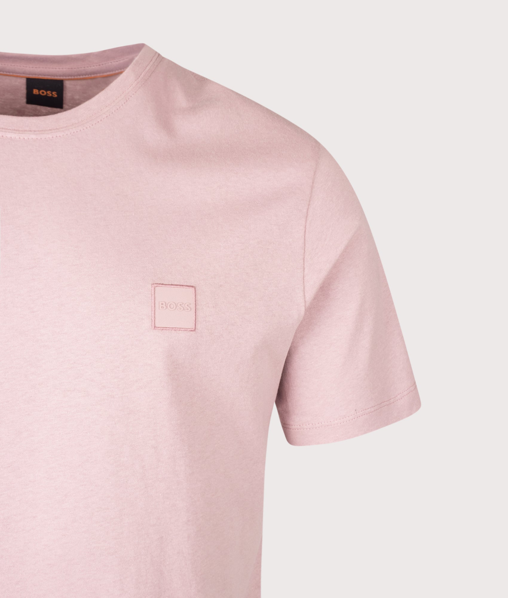 BOSS Regular Fit Tales T-Shirt in Light/Pastel Purple at EQVVS Menswear. Detail shot.