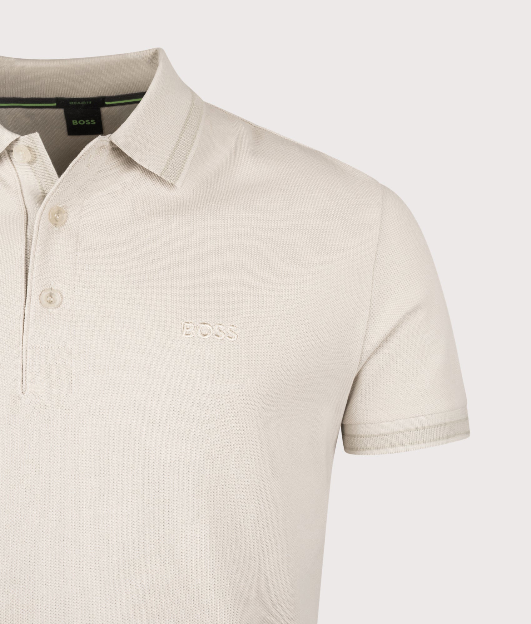 Paddy Polo Shirt in Light Beige | 100% Cotton | BOSS | EQVVS | Front detail shot 