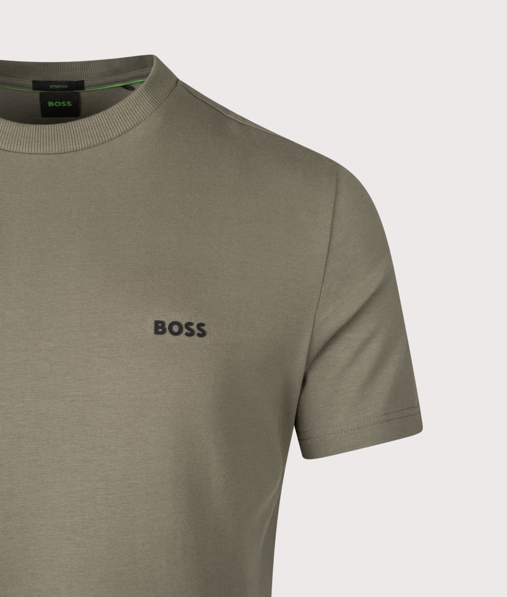 Crew Neck T-Shirt in Dark Beige | BOSS | EQVVS | Front detail shot 