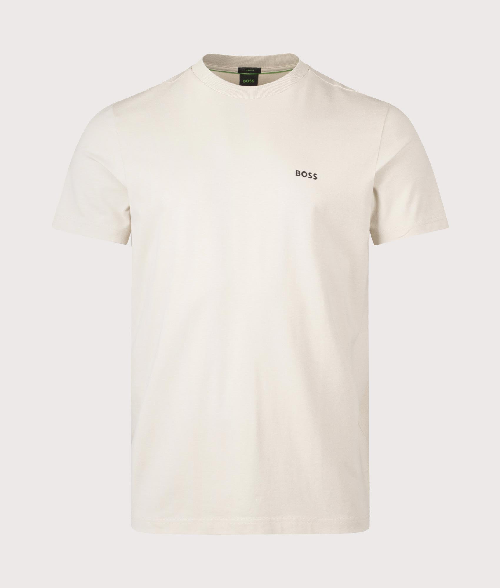 Crew Neck T-Shirt in Light Beige | 100% Cotton | BOSS | EQVVS | Front shot 