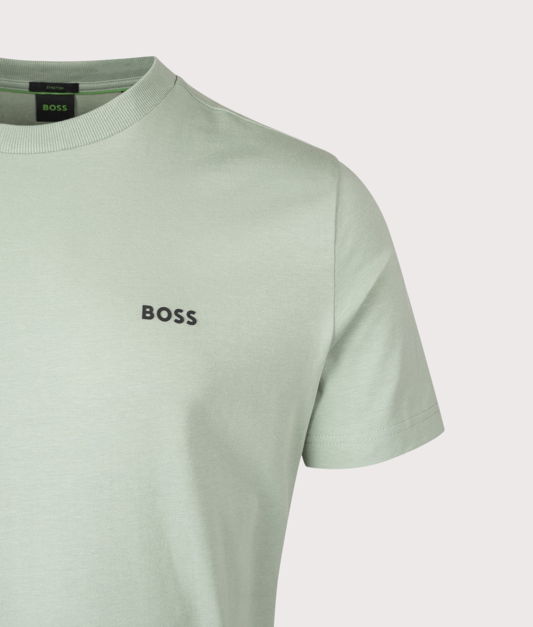 Crew Neck T-Shirt in Open Green | BOSS | EQVVS | Front detail shot 