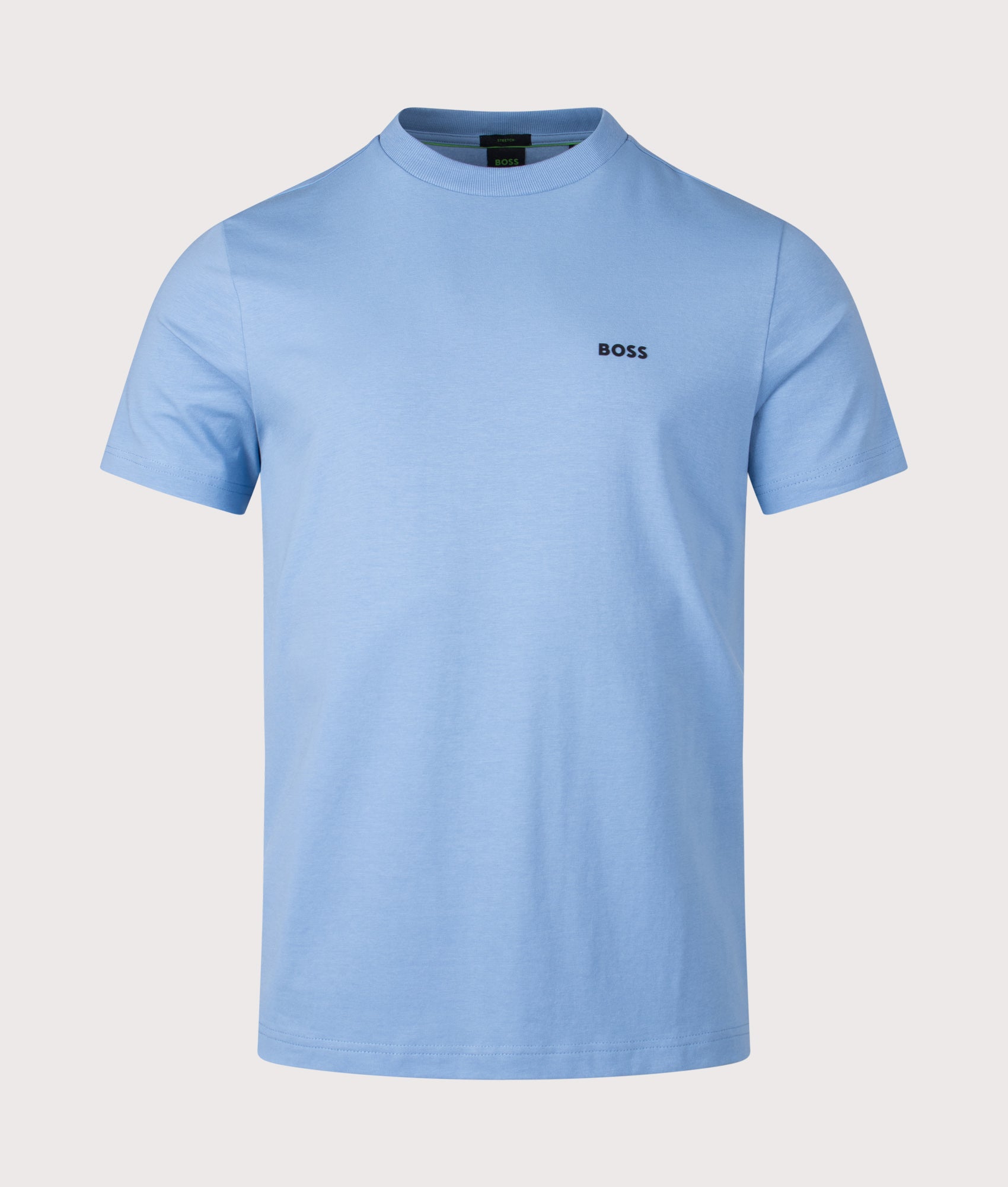 BOSS Crew Neck T-Shirt in Open Blue at EQVVS Menswear. Front shot.
