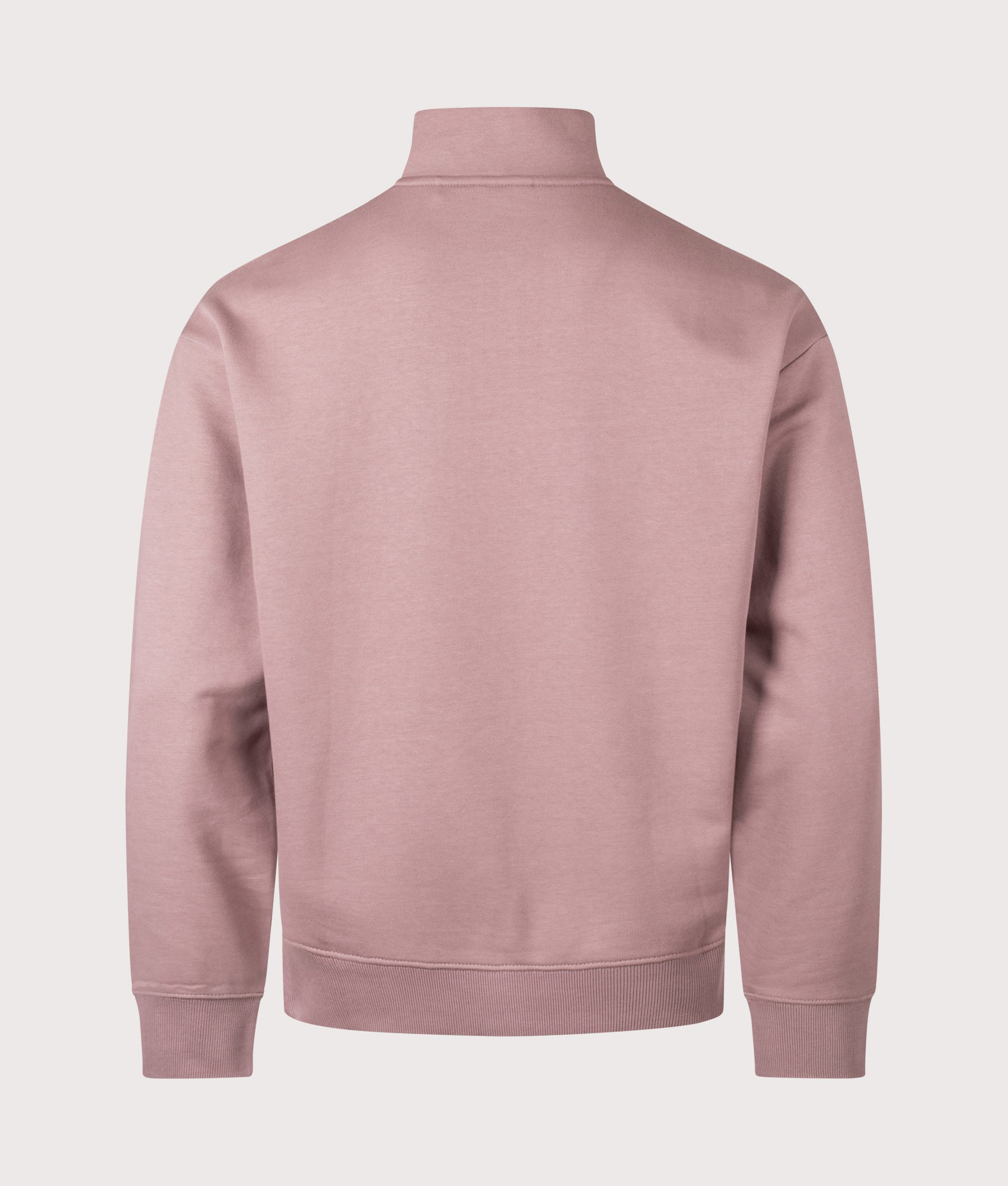 HUGO Relaxed fit Durty244 Quarter Zip Sweatshirt in Light/Pastel Brown at EQVVS Menswear. Back shot.