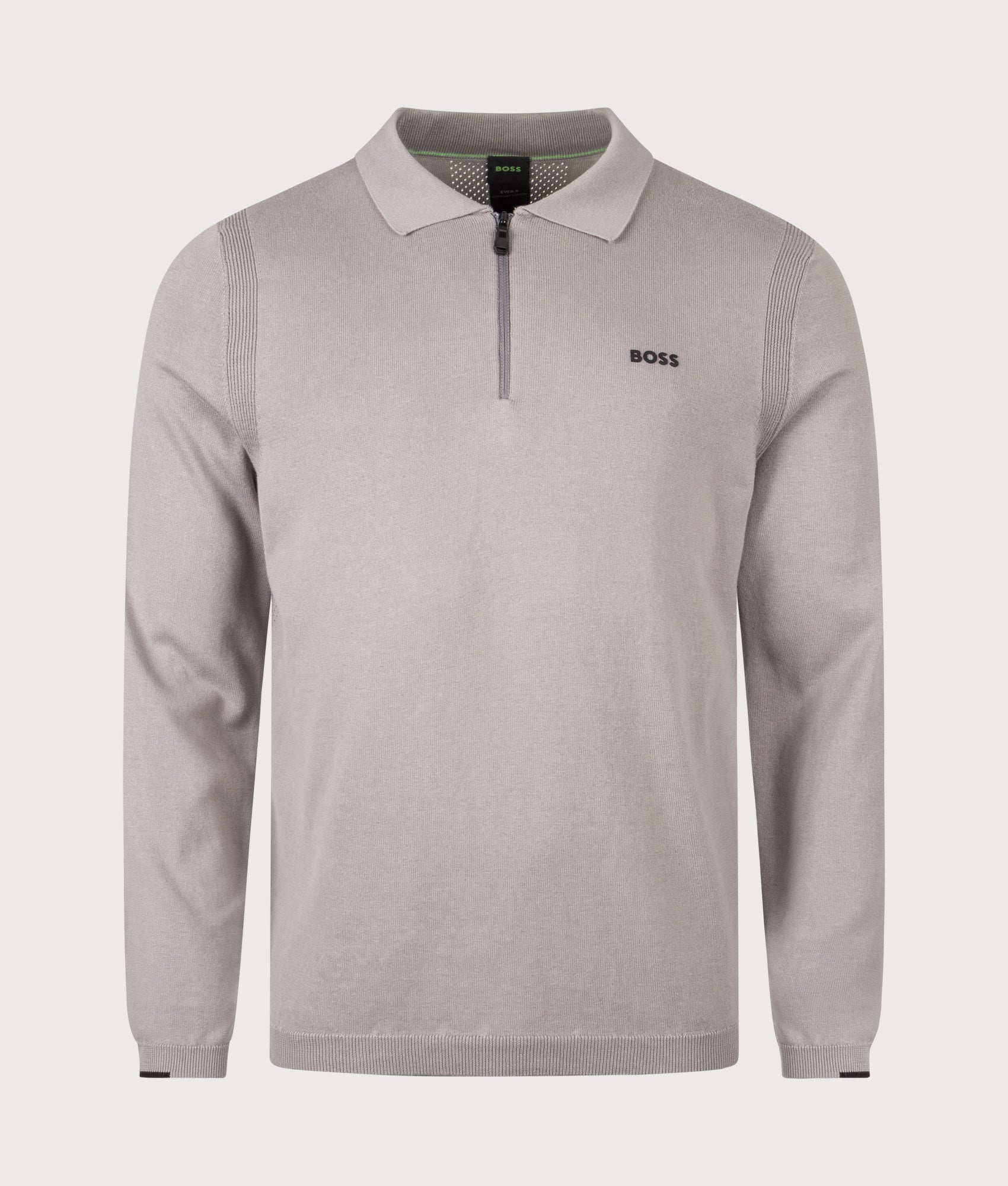 Ever-X Knitted Long Sleeve Polo Shirt in Open Grey | 100% Cotton | BOSS | EQVVS | Front shot 