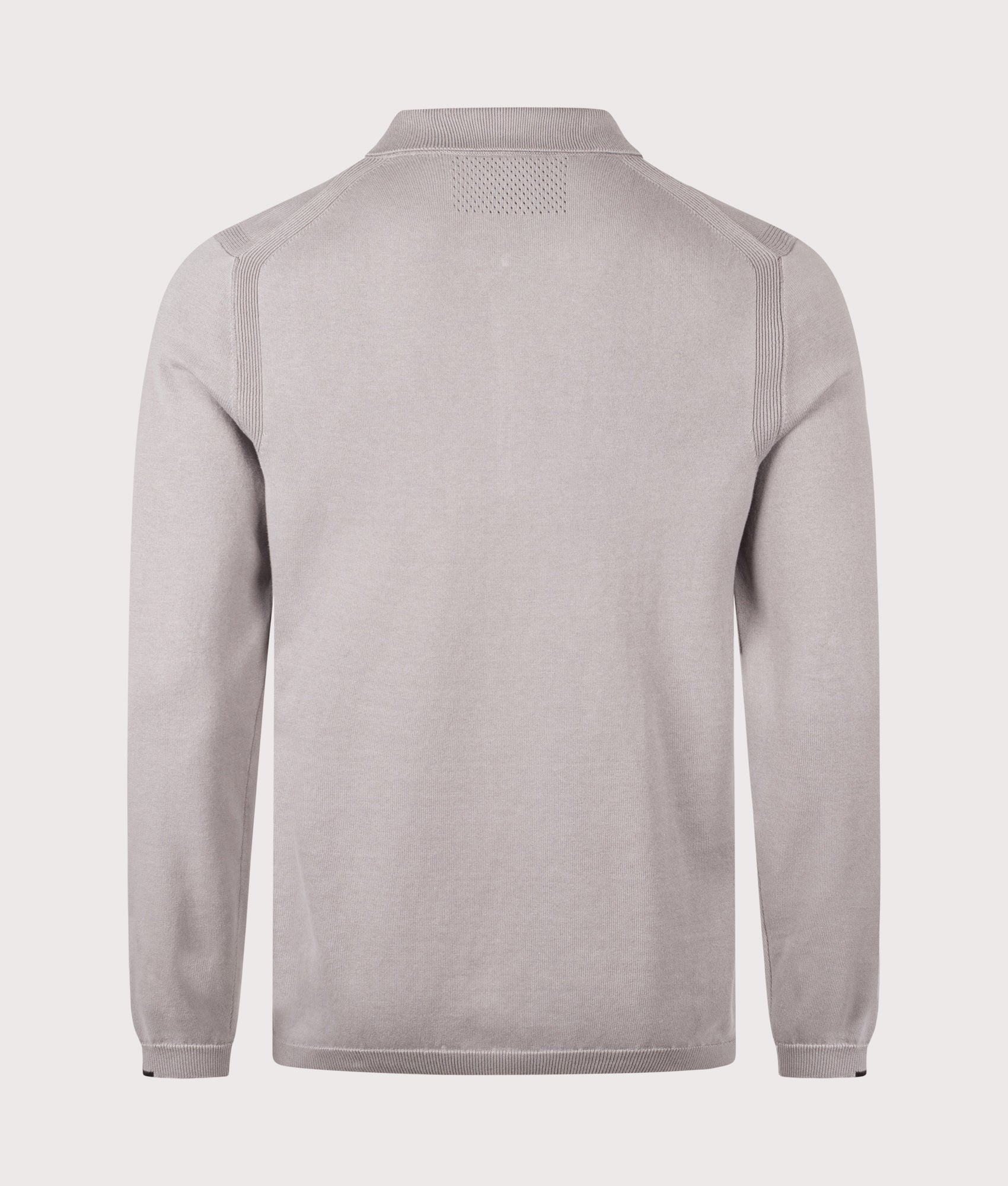 Ever-X Knitted Long Sleeve Polo Shirt in Open Grey | 100% Cotton | BOSS | EQVVS | Back shot