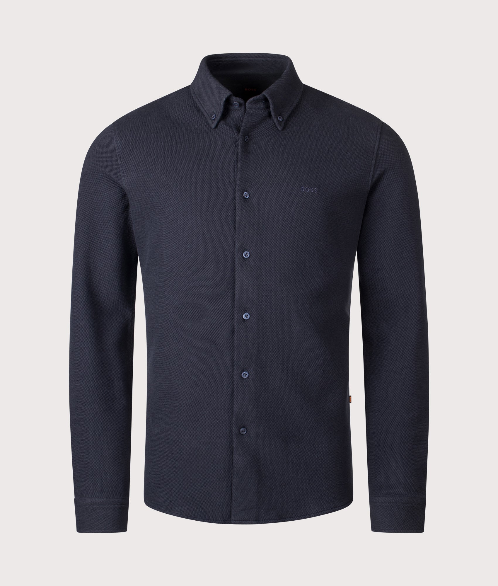 Slim Fit MyJersey Shirt in Dark Blue | BOSS | EQVVS | Front shot 