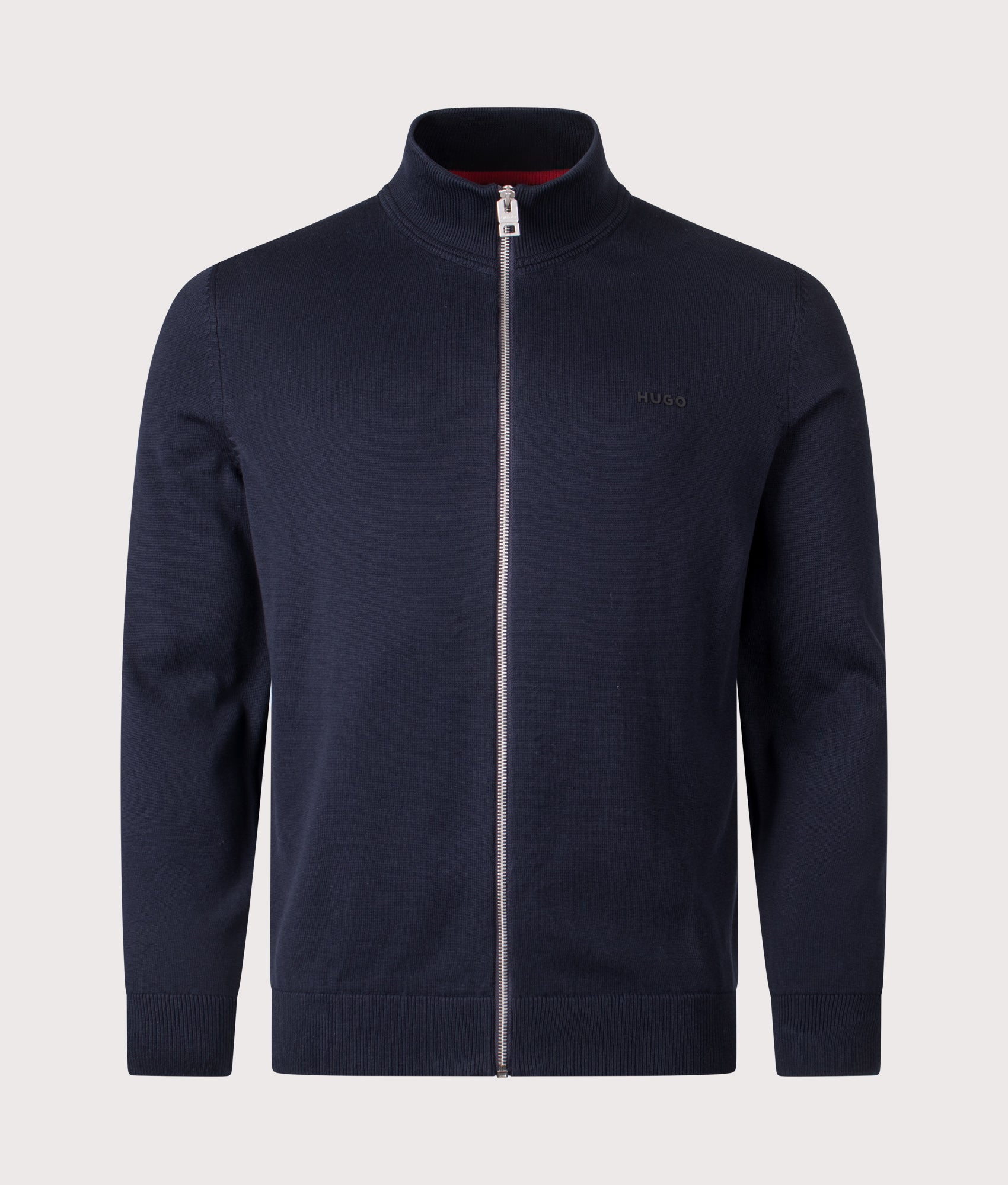 Slim Fit Zip Through San Jacomo-C Knit in Navy | 100% Cotton | HUGO | EQVVS | Front shot 