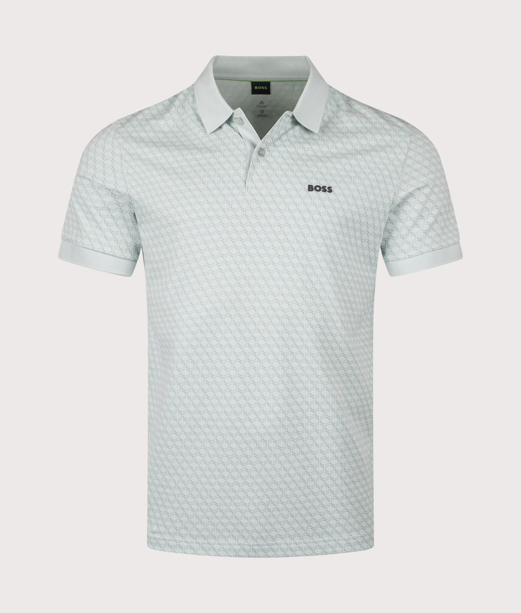 Chip Pattern Polo Shirt in Turquoise/Aqua | 100% Cotton | BOSS | EQVVS | Front shot 