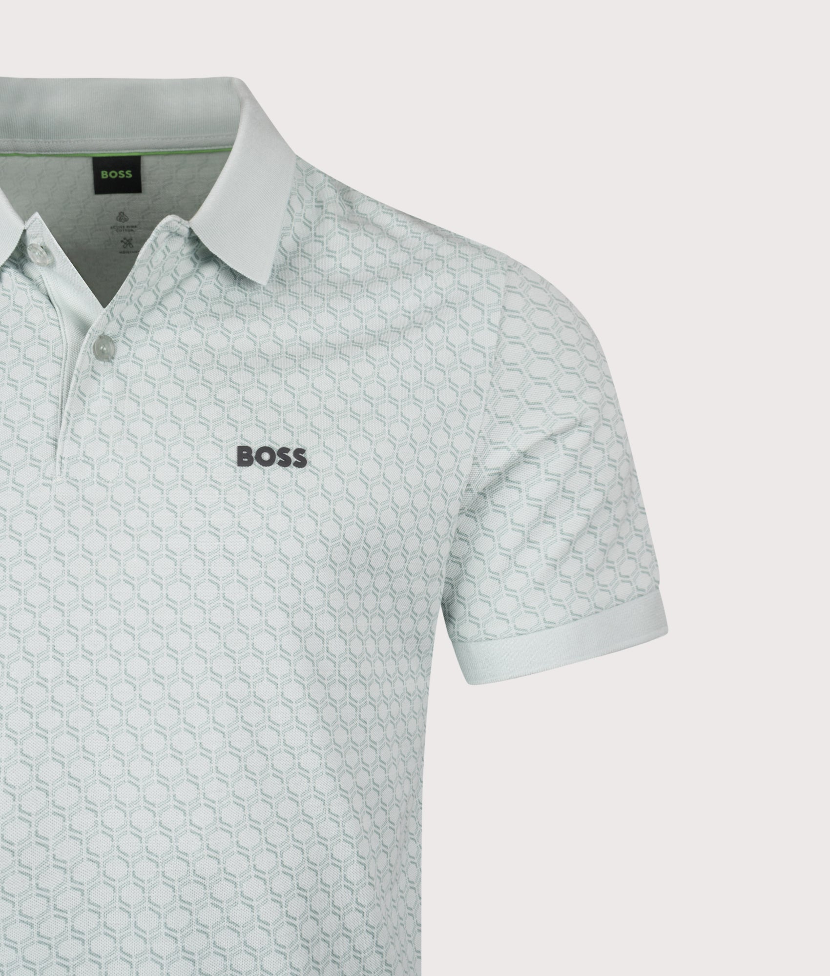 Chip Pattern Polo Shirt in Turquoise/Aqua | 100% Cotton | BOSS | EQVVS | Front detail shot 