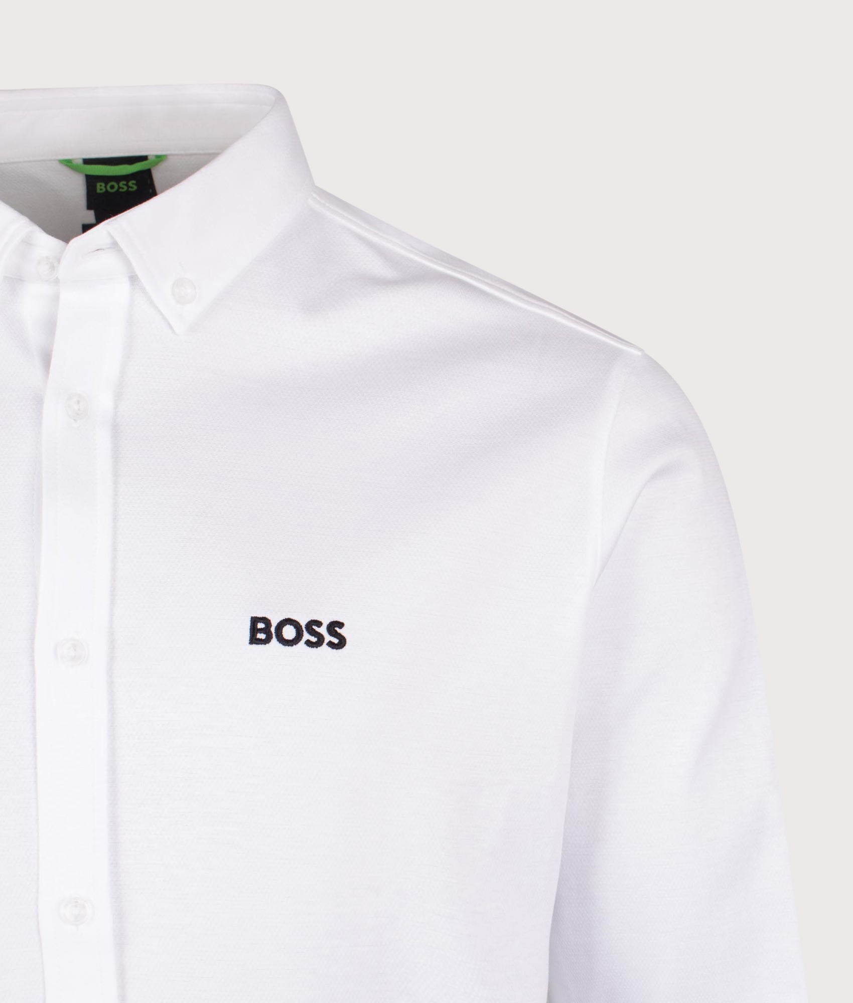 Motion Shirt in Open White | 100% Cotton | BOSS | EQVVS | Front detail shot 