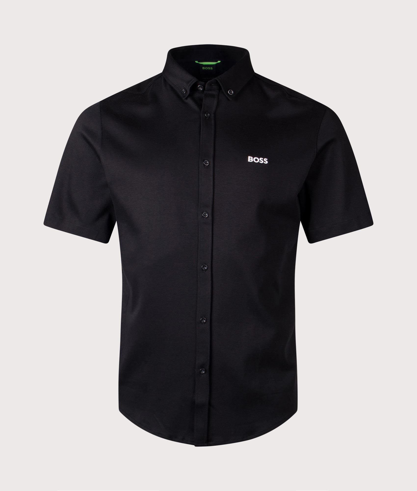 BOSS Short Sleeve Motion Shirt in Black at EQVVS Menswear. Front shot
