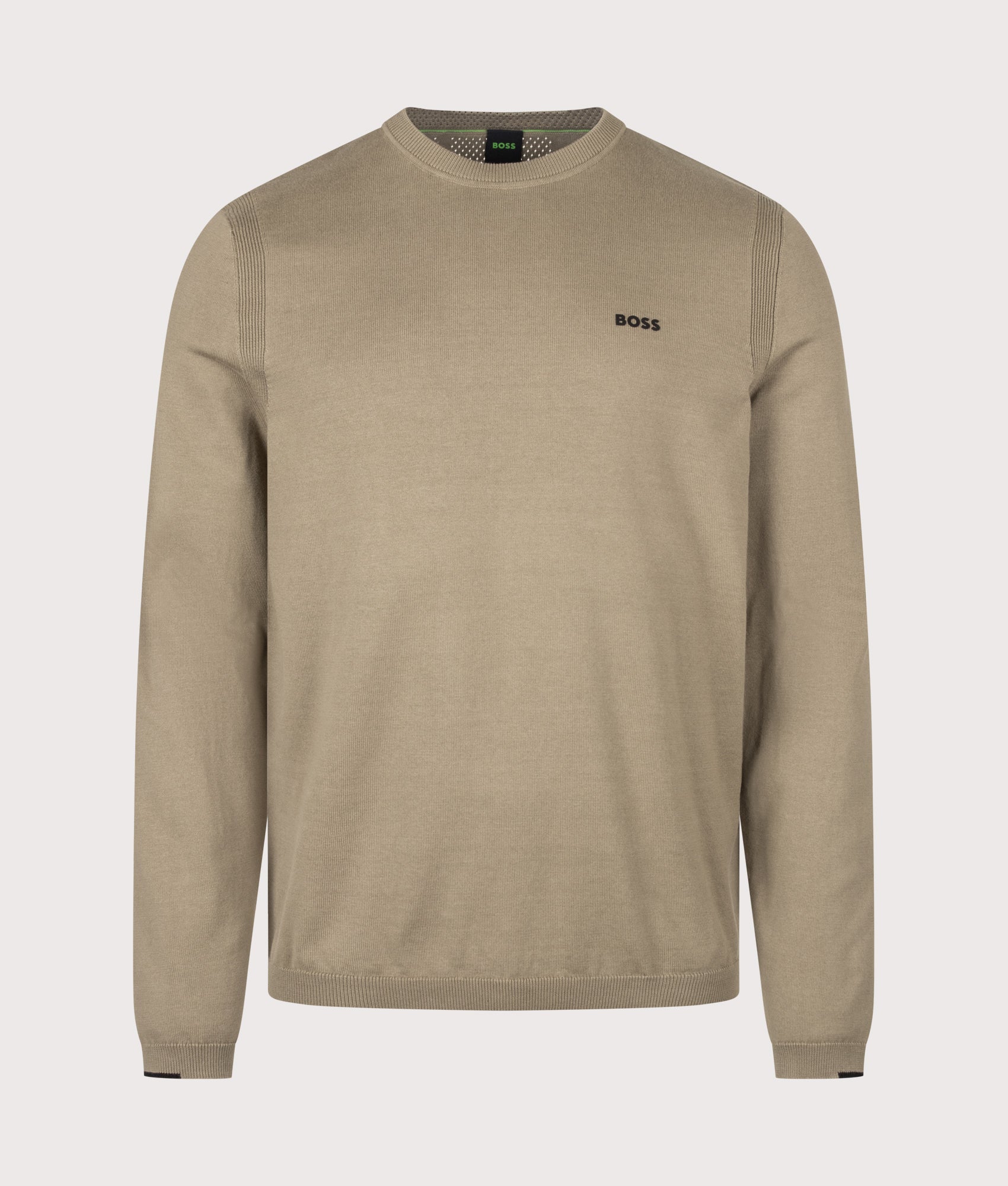 BOSS Regular Fit Ever-X Crew Neck Knitted Jumper in Light/Pastel Green at EQVVS Menswear. Front shot.