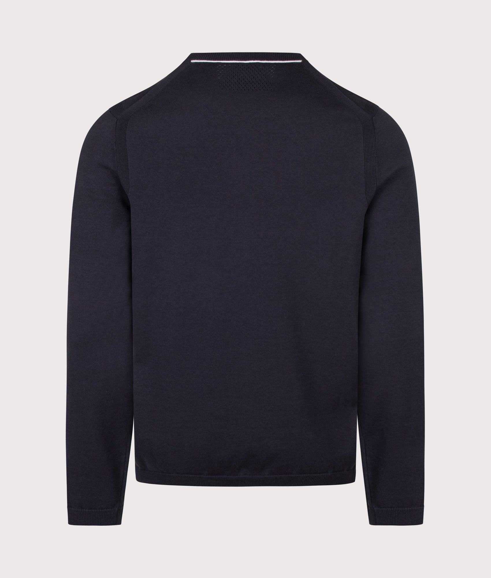BOSS Regular Fit Ever-X Crew Neck Knitted Jumper in Dark Blue at EQVVS Menswear. Back shot.