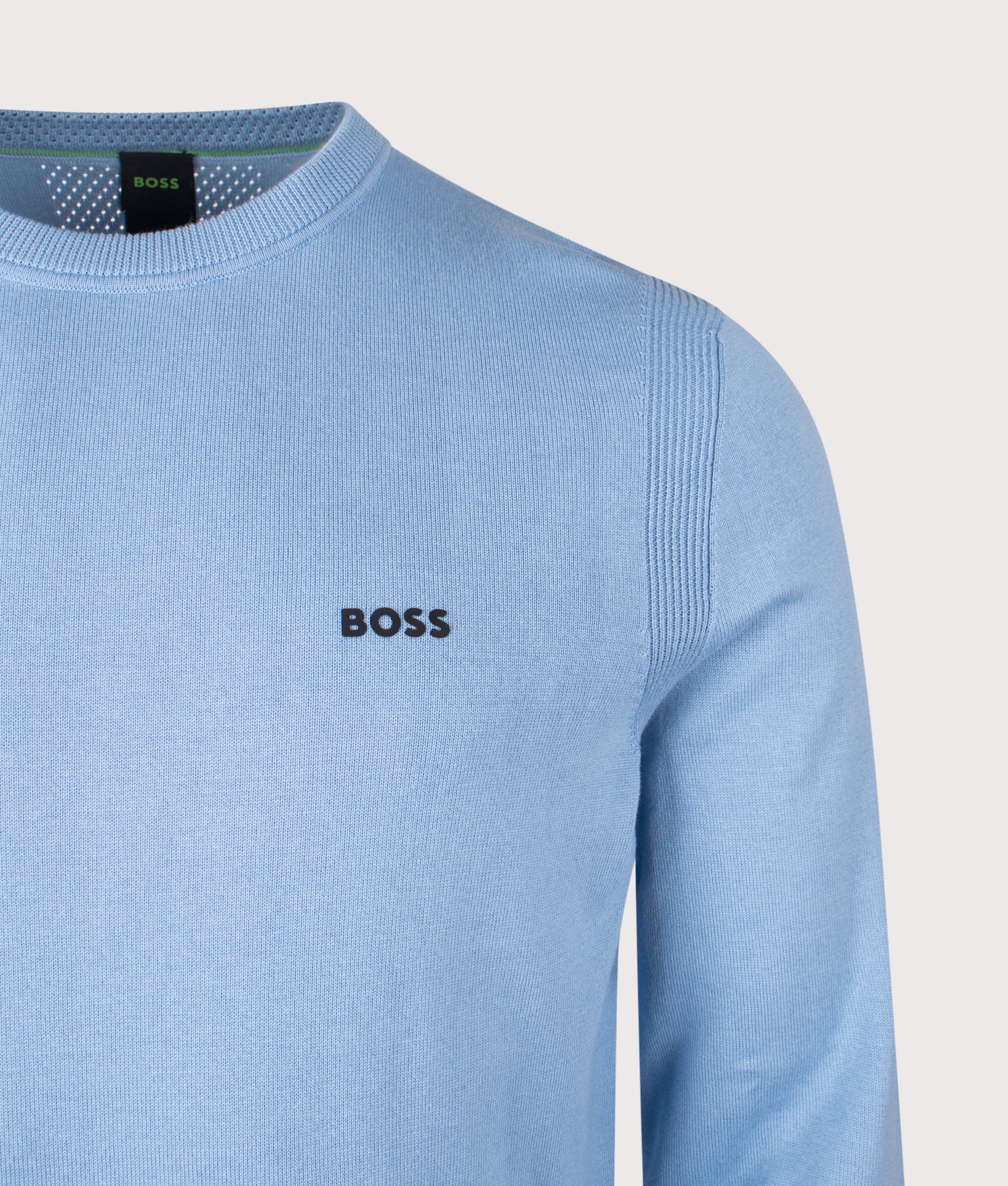 Ever-X Crew Neck Jumper in Open Blue | 100% Cotton | BOSS | EQVVS | Front detail shot 