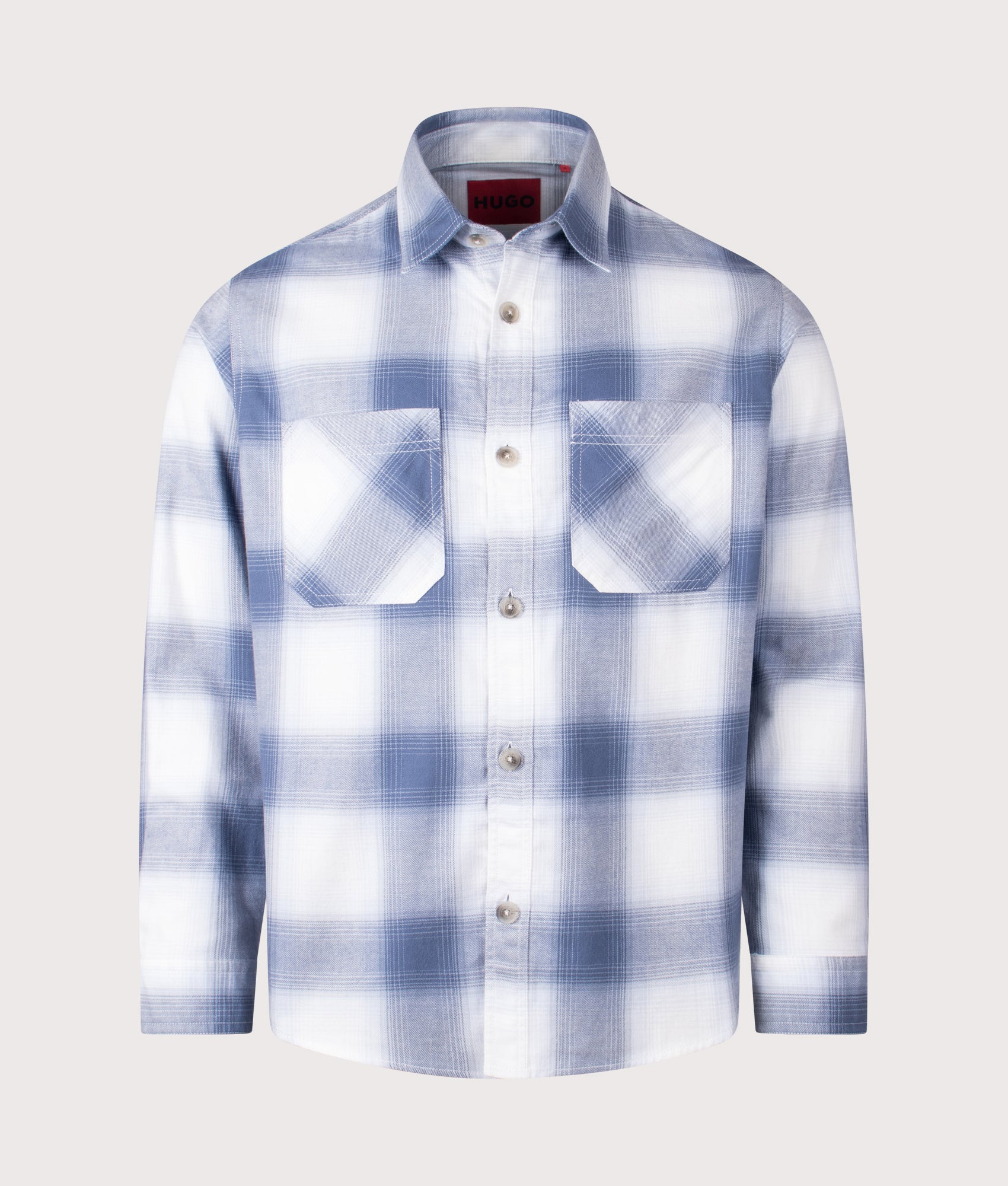 HUGO Oversized Erato Shirt in Open Blue at EQVVS Menswear. Front shot.