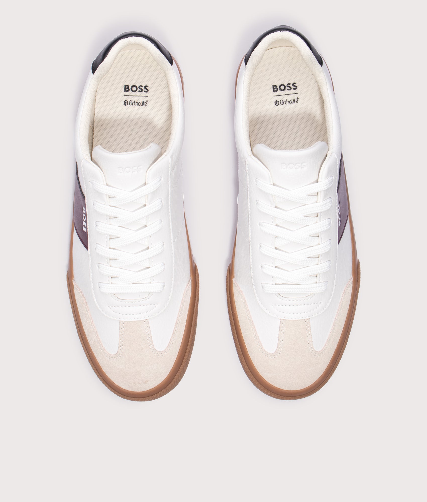 BOSS Aiden Tenn Trainers in Open White at EQVVS Menswear. Top shot.